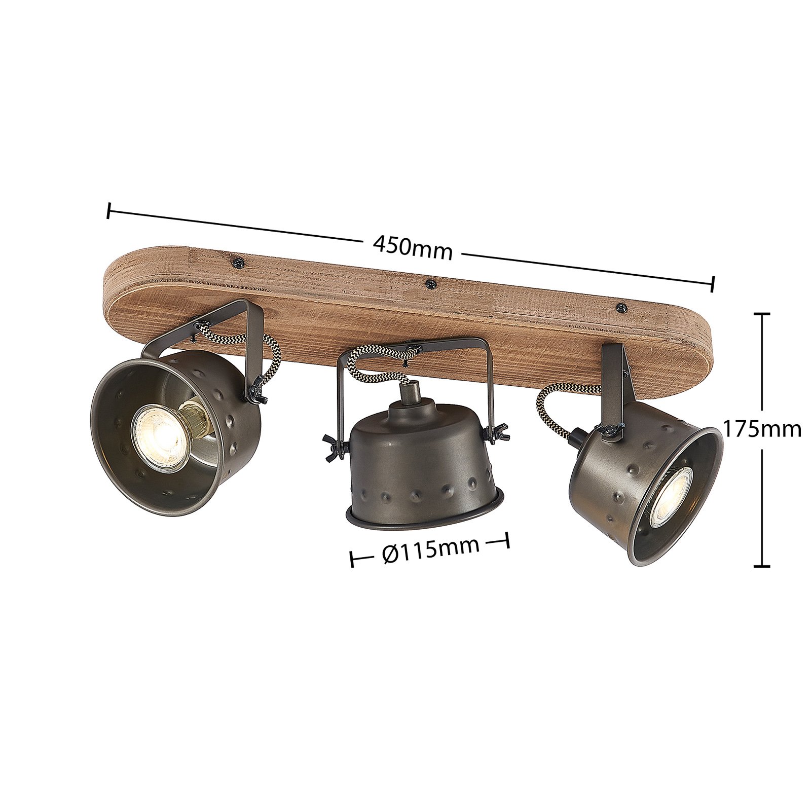 Rubinjo 3 Stropní Lampa Wood/Black - Lindby