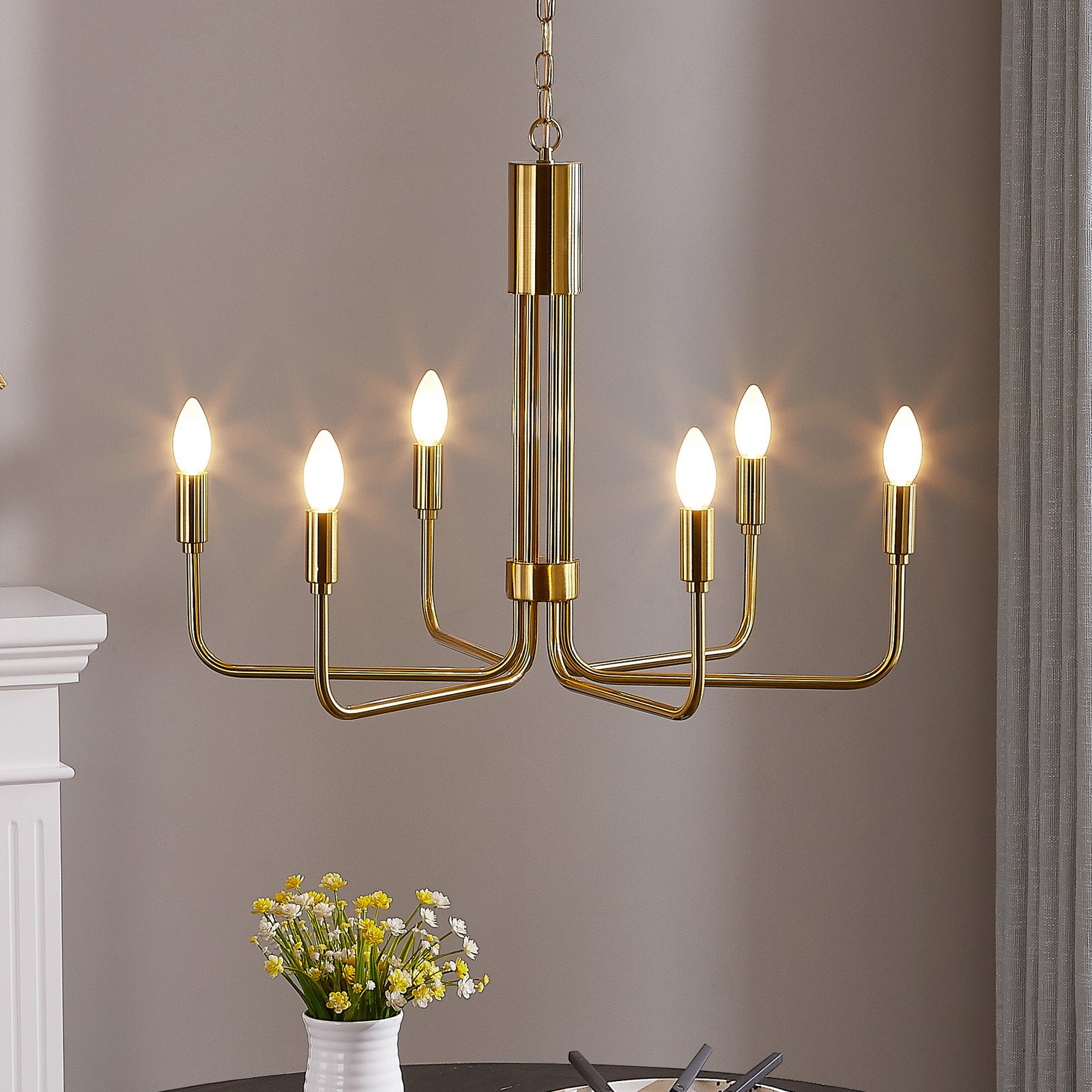 Candelabru Lindby Elanova alamă 6 becuri Ø 70 cm E14 - Camera de zi / sufragerie - Antichitate - Metal