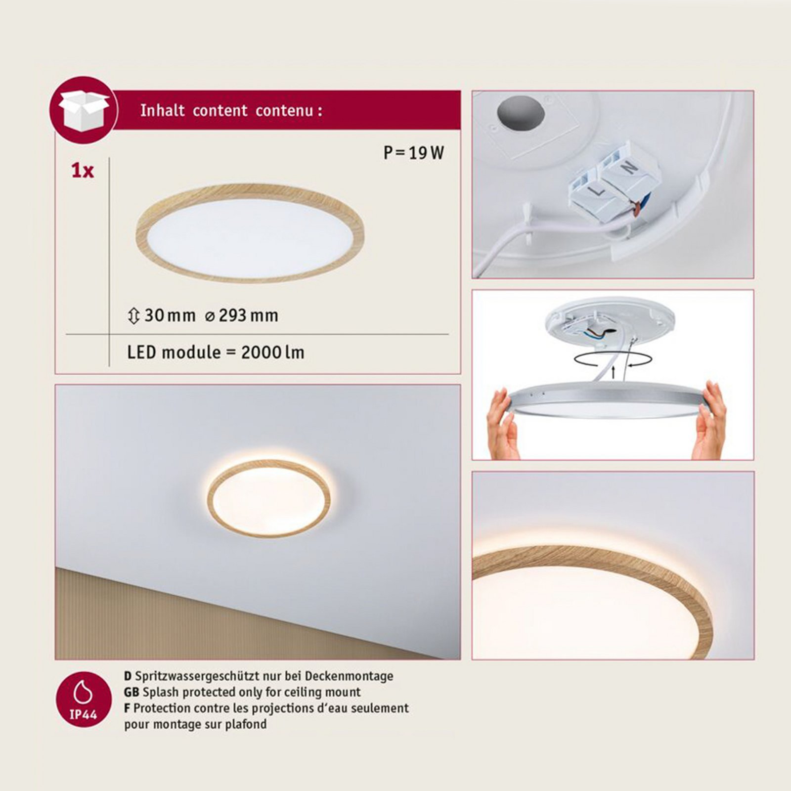 Atria Shine LED Plafondlamp Ø29,3 IP44 Wood - Paulmann Atria Shine LED Plafondlamp Ø29,3 IP44 Wood - Paulmann