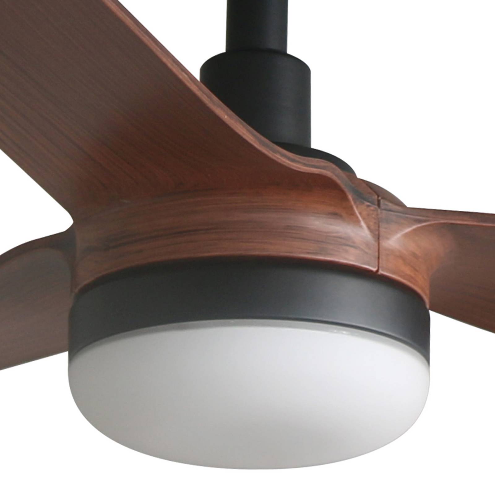 Wentylator sufitowy LED Punt M, czarny/drewno, DC, cichy, 130 cm