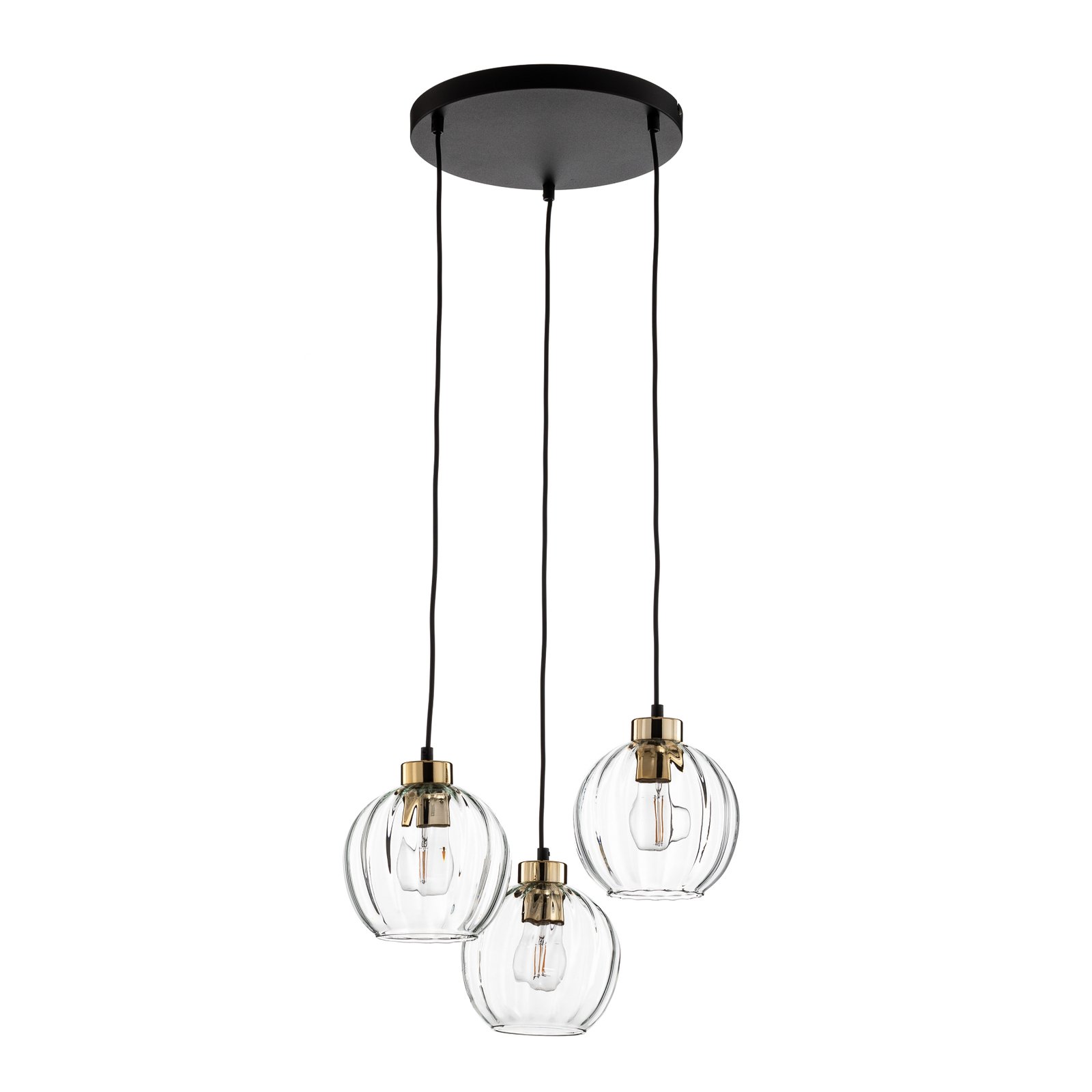 Hanglamp Devi, transparant 3-lamps rondel