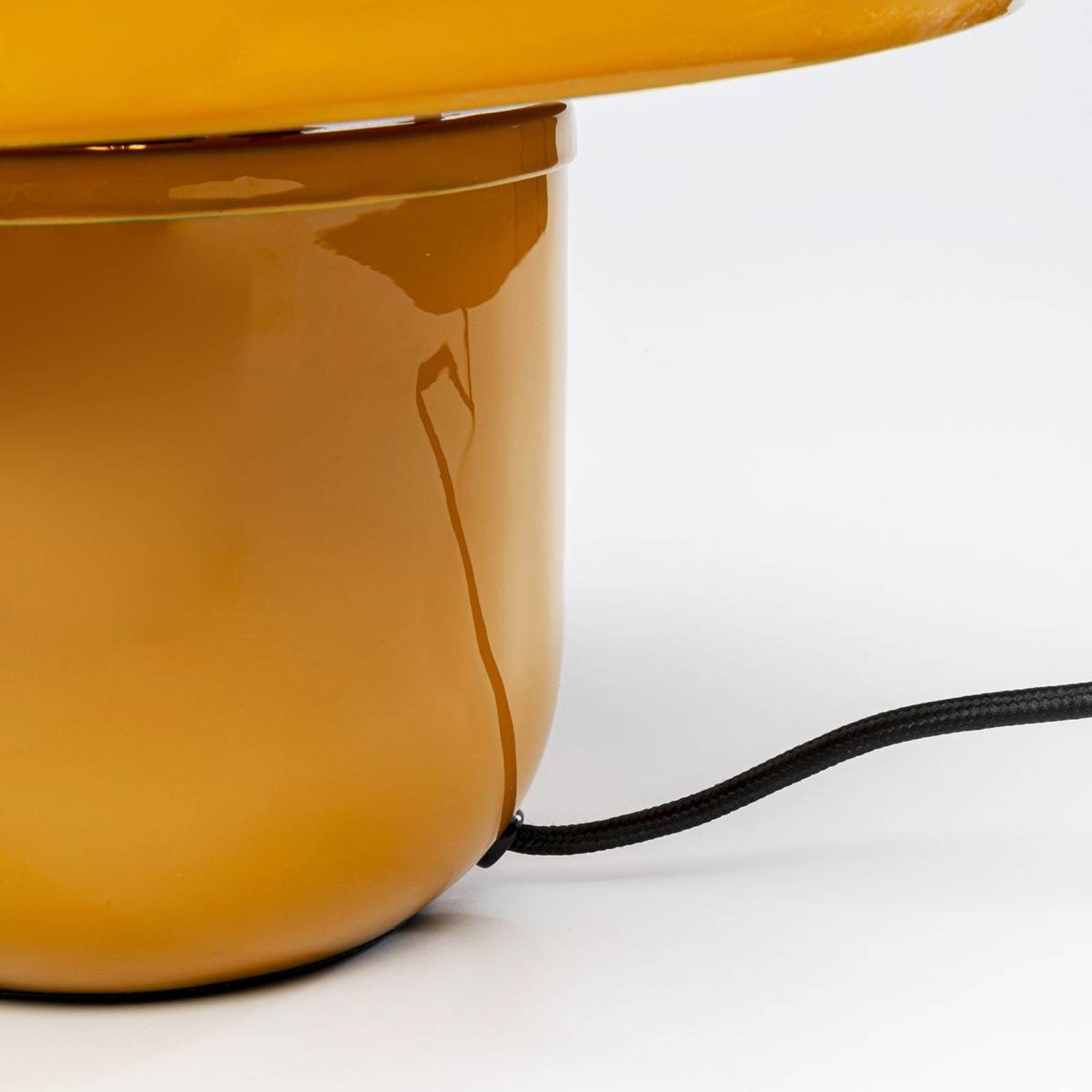 KARE Stolná lampa Mushroom, žltá farba, smaltovaná oceľ, výška 27 cm