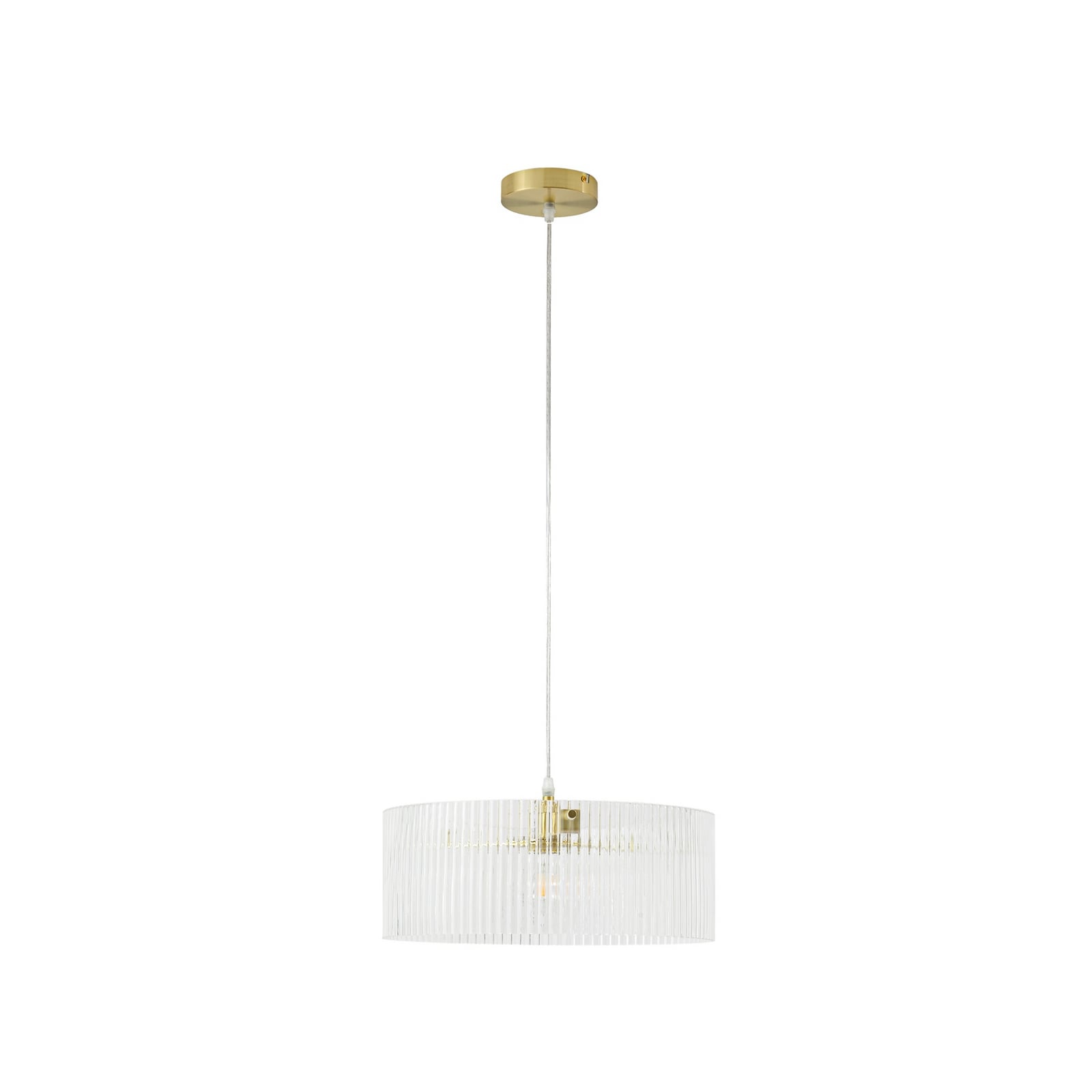 Candeeiro suspenso Lucande Meritt, latão/transparente, Ø 40 cm, vidro Candeeiro suspenso Lucande Meritt, latão/transparente, Ø 40 cm, vidro