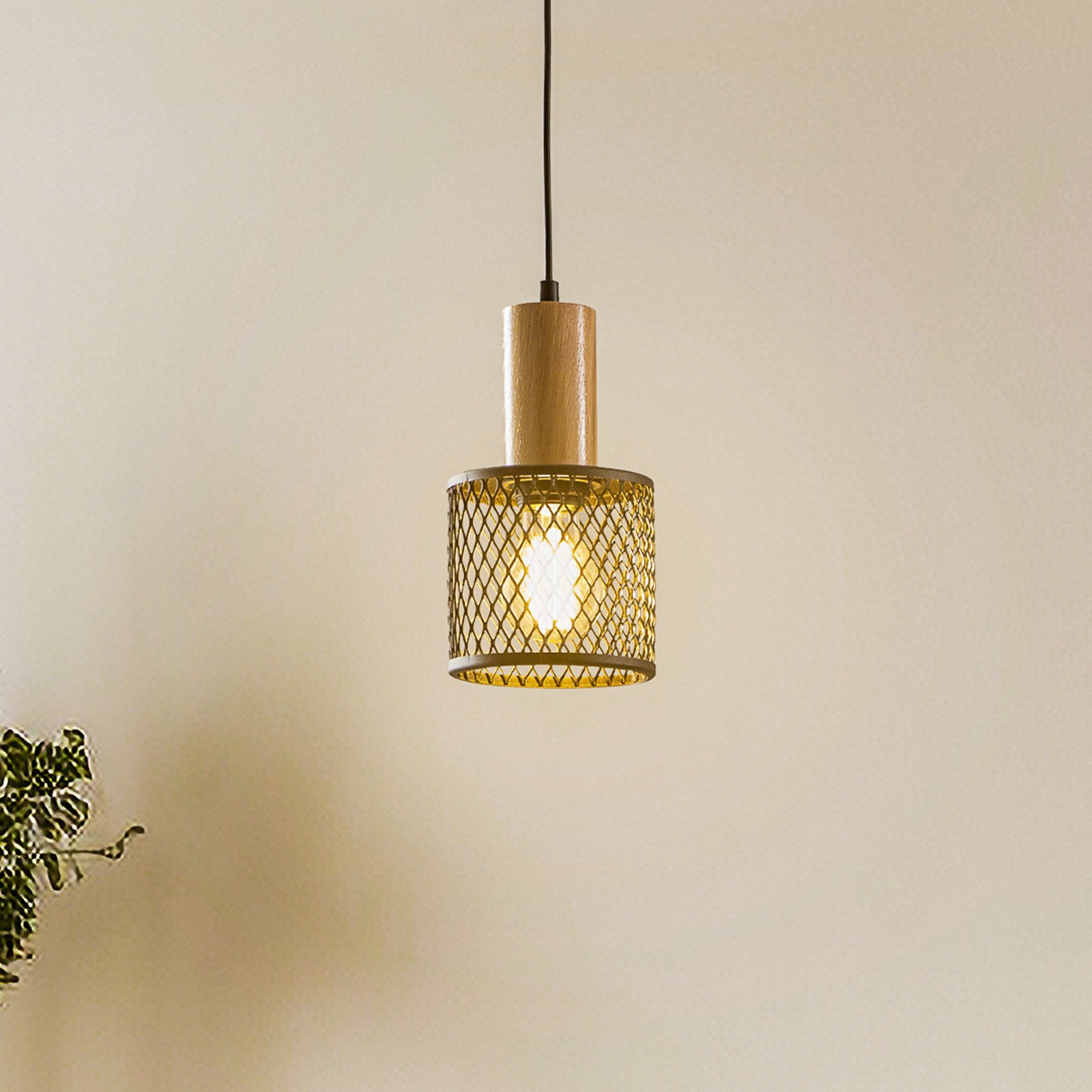 Eko-Light Lampă suspendată Sobresa cu abajur tip grilaj 1 bec - Camera de zi / sufragerie - negru culoarea lemnului - Metal