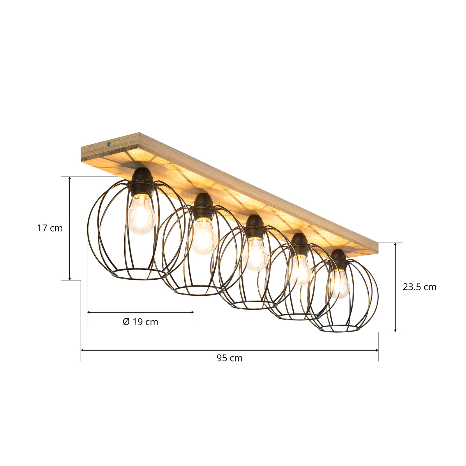 Dorett loftlampe, egetræ, 5 lyskilder