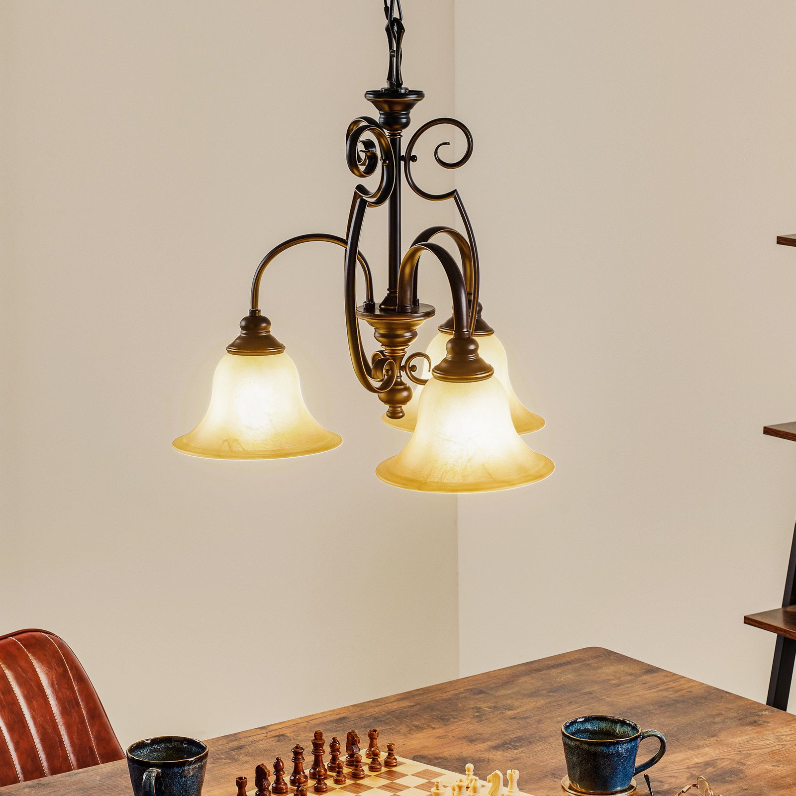 HINKLEY Lampă suspendată CELLO 3 becuri - Camera de zi / sufragerie - Casă de țară / Rustic - bronz crem - Metal