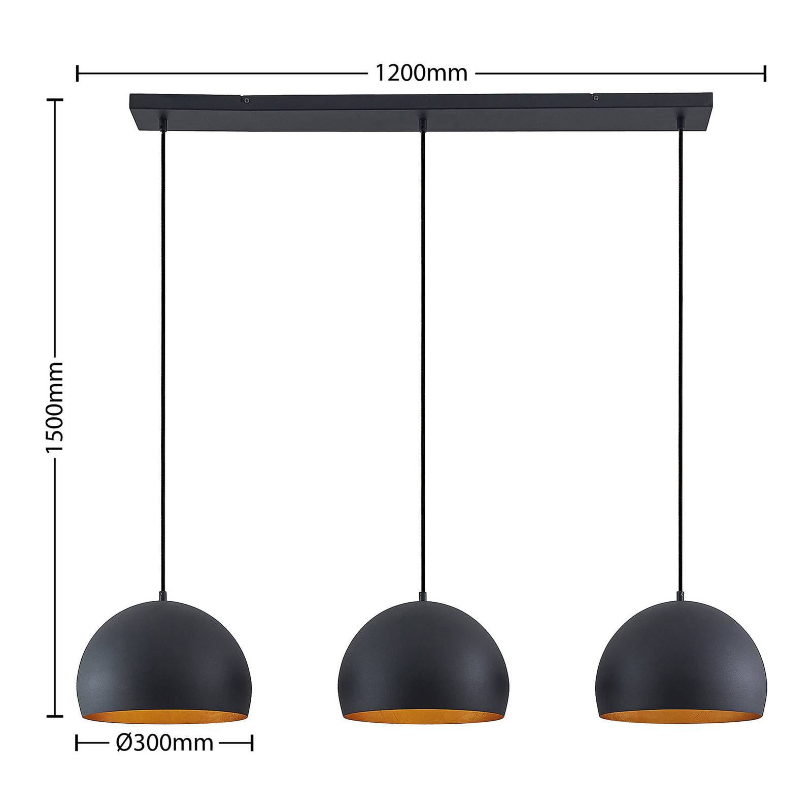 Lampa wisząca Lindby Tarjei, długość 120 cm, czarny/złoty, metal