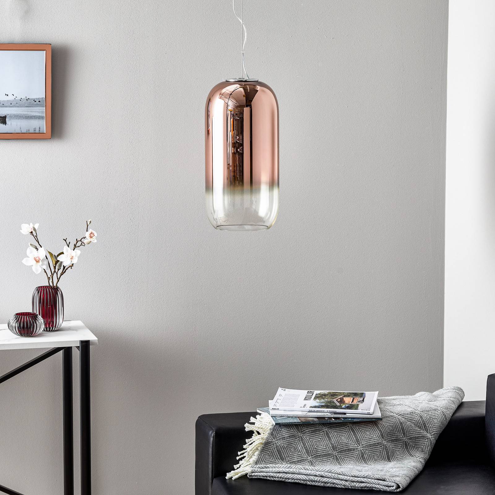 Artemide Gople szklana lampa wisząca miedź/srebrna