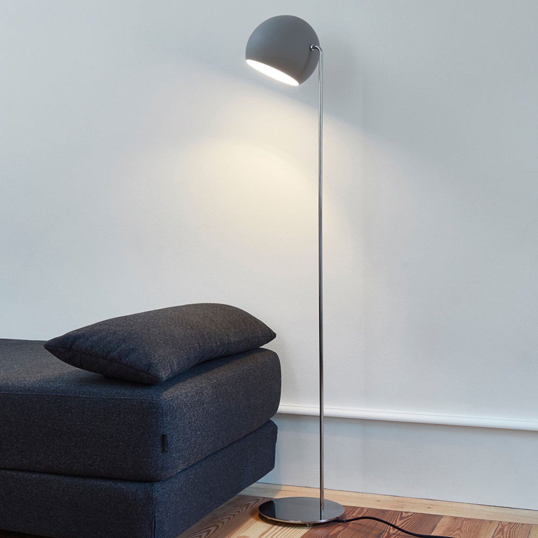 NYTA Nyta Tilt Globe Floor stainless steel grey, for Living / Dining Room, aluminium, stainless steel, E14, 46 W, energy efficiency: A++, H: 129 cm
