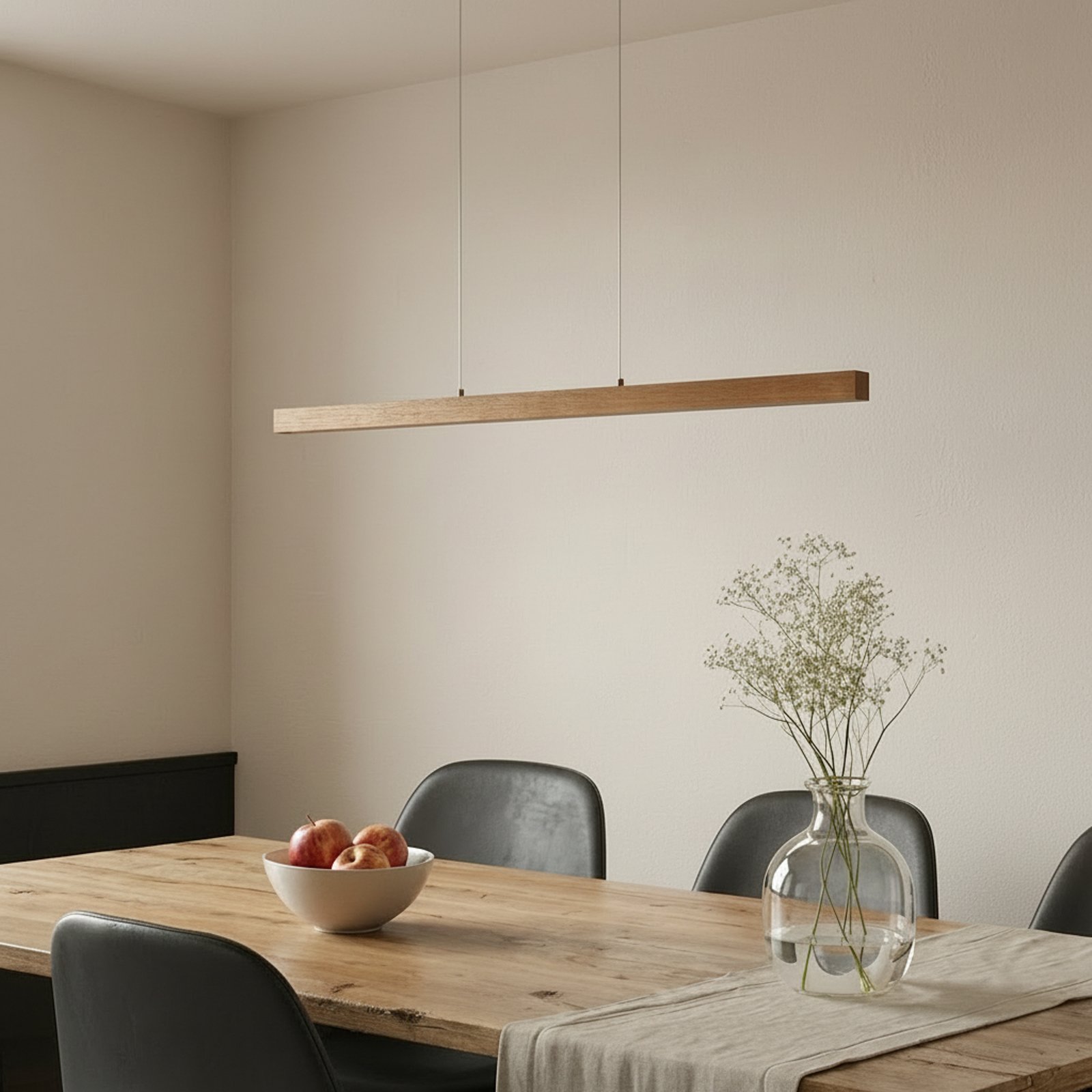 Suspension LED Lucande Nihalo, bois, 122 cm, à intensité variable, CCT Suspension LED Lucande Nihalo, bois, 122 cm, à intensité variable, CCT