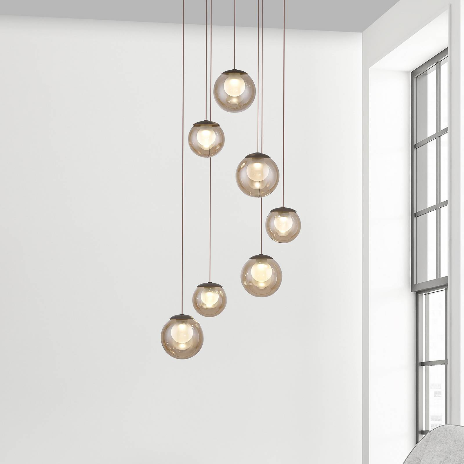 Żyrandol LED PURE LED Popup, brąz/bursztyn Ø 40 cm, 7-punktowa.