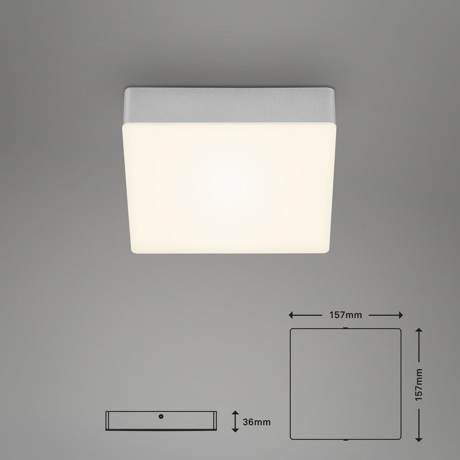 Flame LED-kattovalaisin, 15,7 x 15,7 cm, hopea