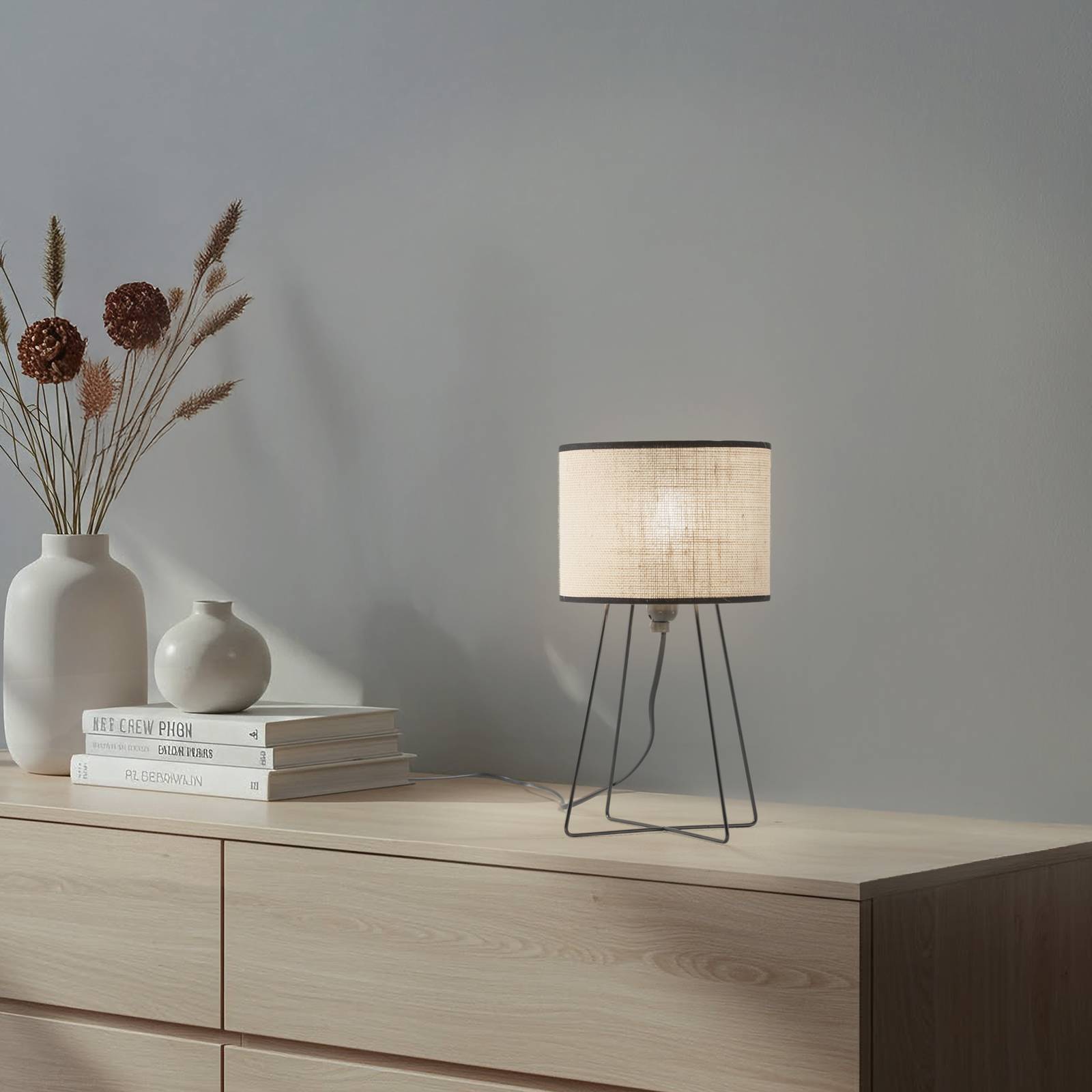 Tischleuchte Trixi mit Drahtgestell braun/ schwarz, Stoff günstig online kaufen