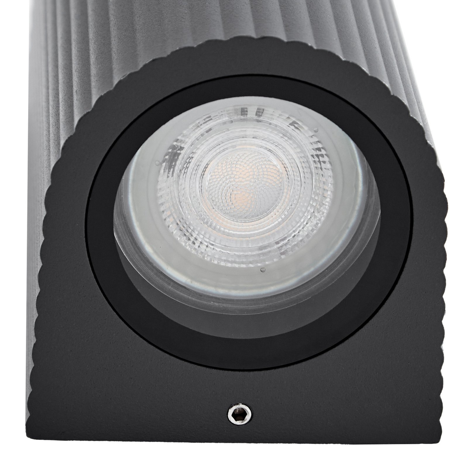 Lindby Außenwandleuchte Aluvo, anthrazit, 16 cm, IP65 Riffel