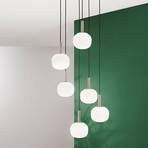 Hängelampe Eris, Länge 51 cm, braun/weiß, Metall/Glas 6-flg.