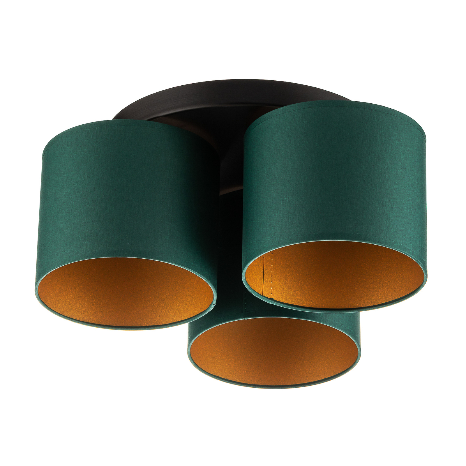 Plafonnier Soho, cylindrique 3 lampes vert/doré