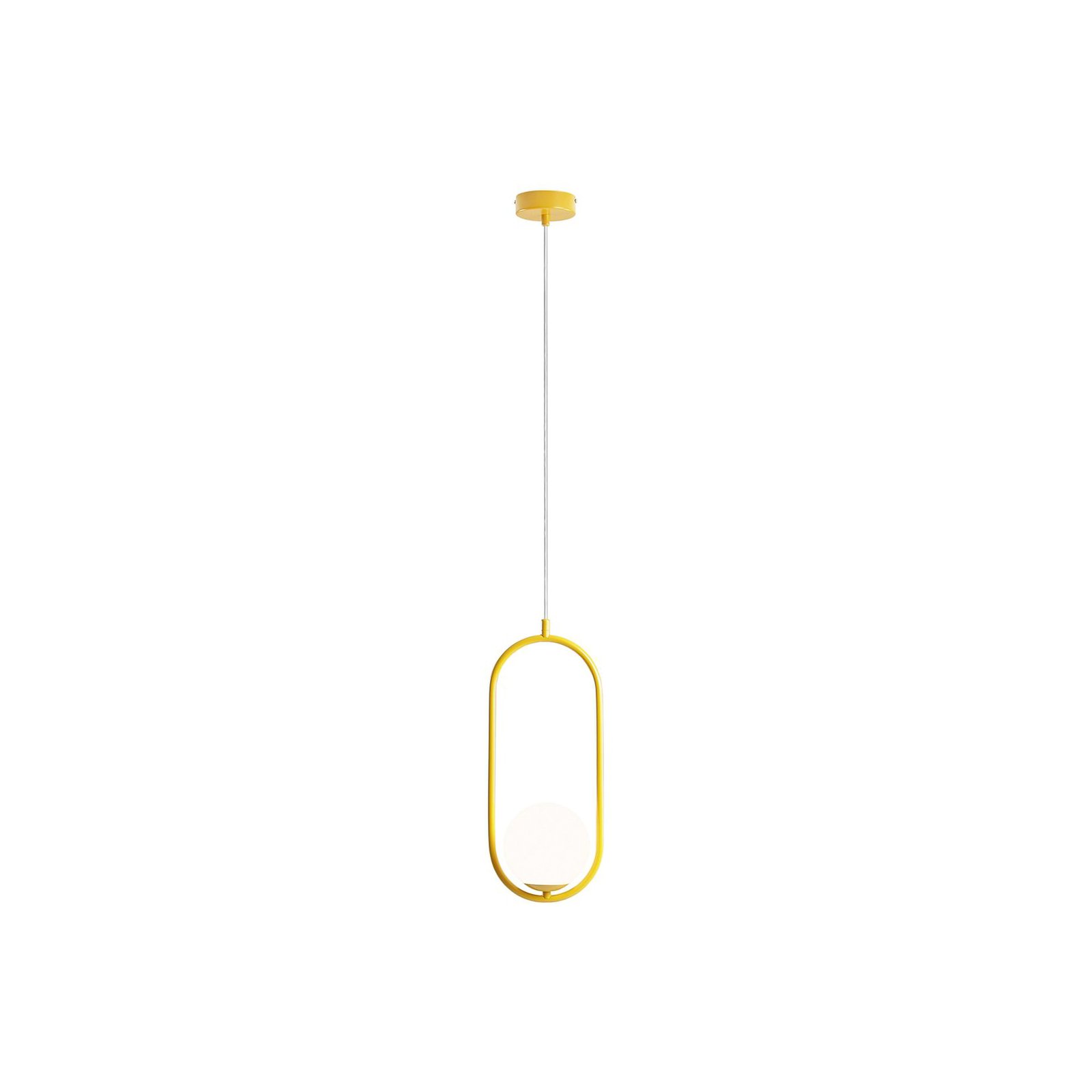 Candeeiro suspenso Dione, luz única, amarelo mostarda/branco