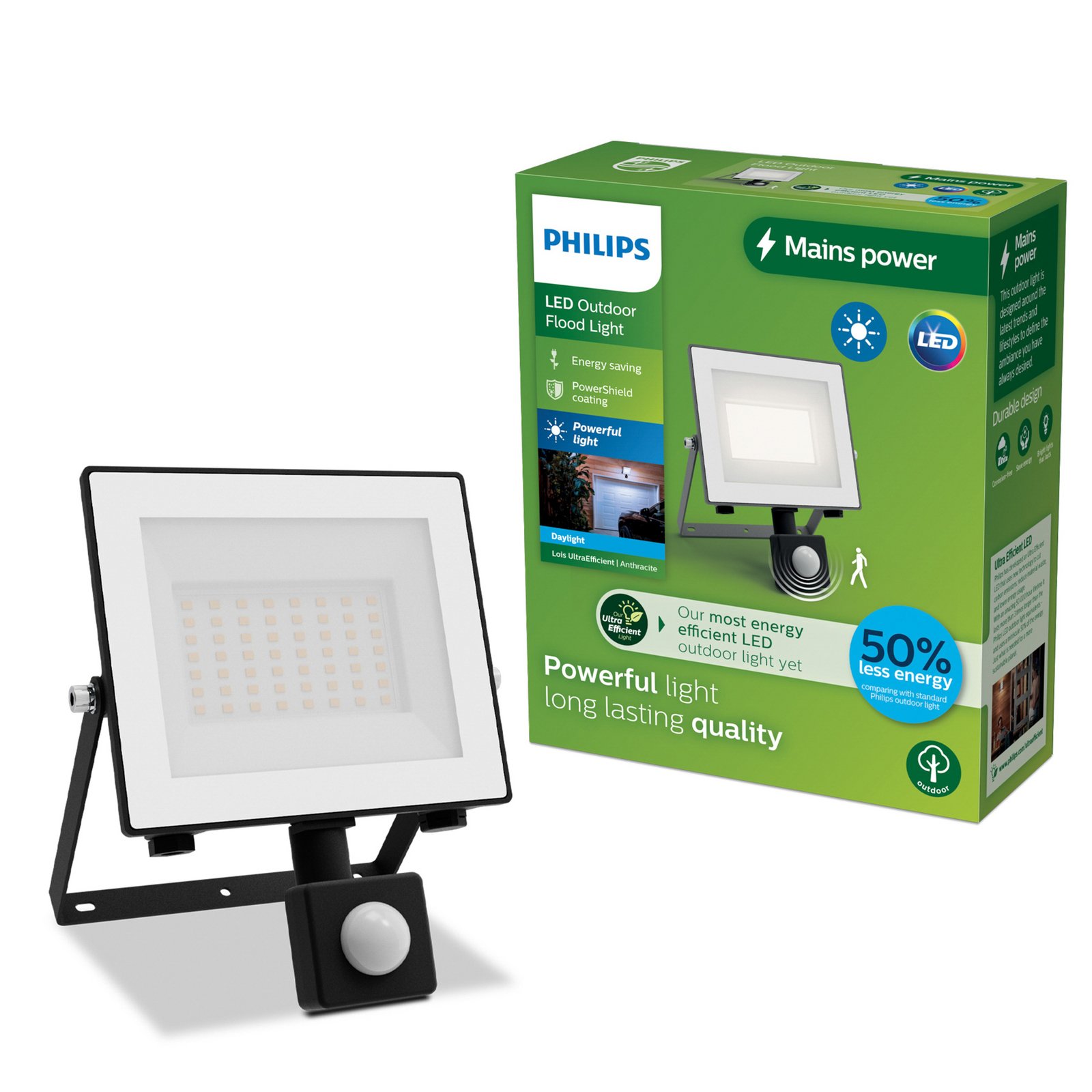 Philips LED-Außenstrahler Lois UE Sensor, 14 W, 5.000 K IP65