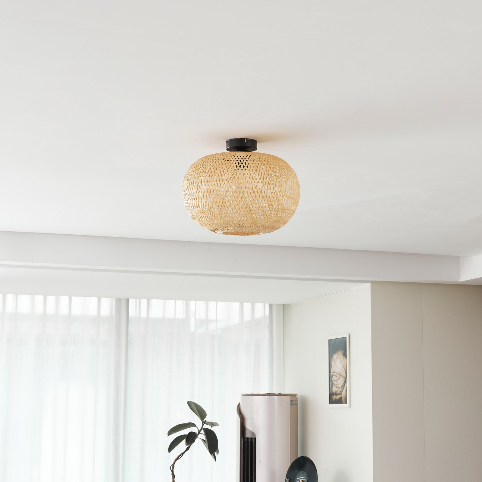 Lindby Kessia ceiling light, natural bamboo, Ø 40 cm