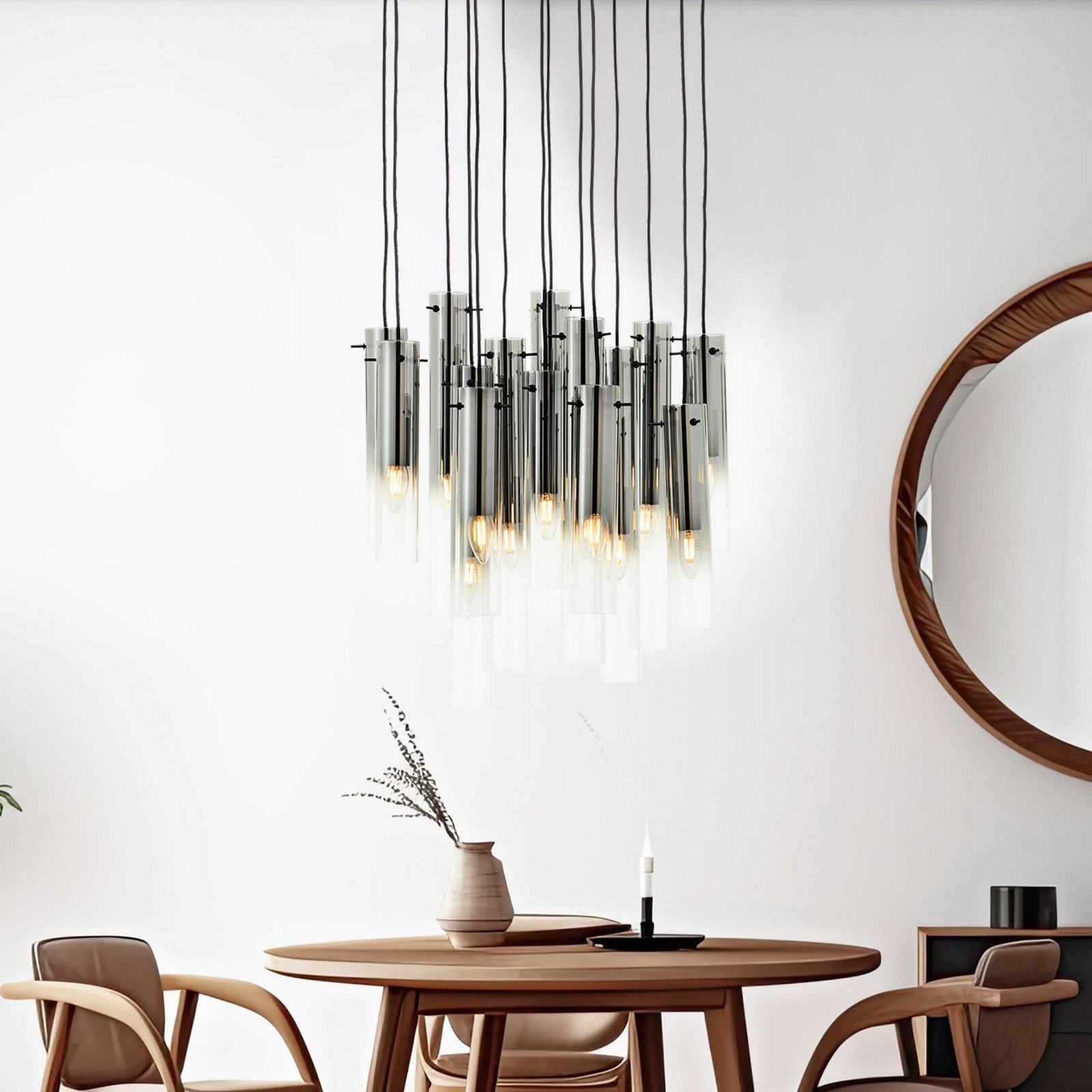 Brilliant Suspensie Glasini Ø 52 cm gri fumuriu 14 lumini sticlă - Camera de zi / sufragerie - modern - negru mat gri fumuriu transparent
