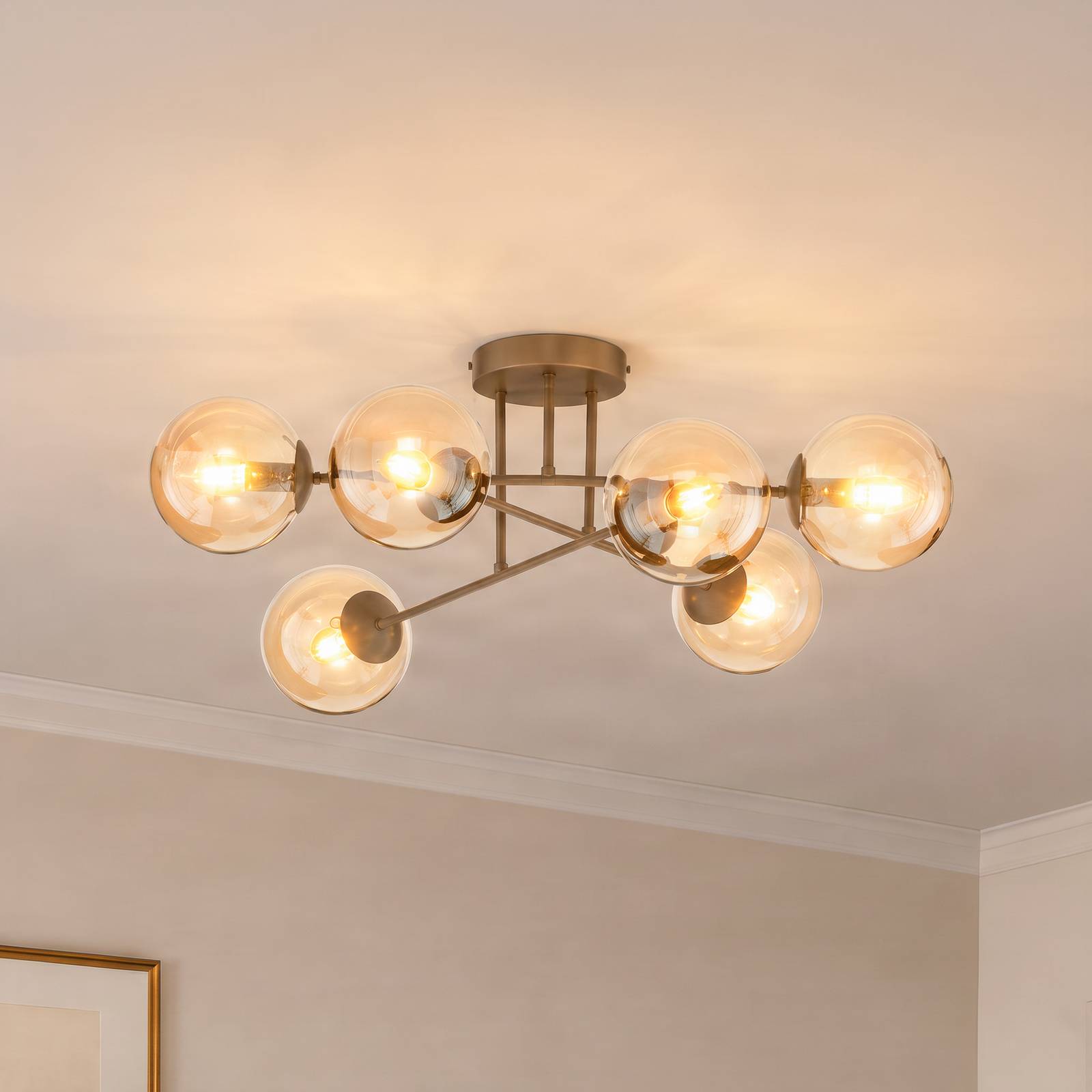 Taklampe ROMA, beige, Ø 75 cm, 6 lyskilder, glass/metall, E14