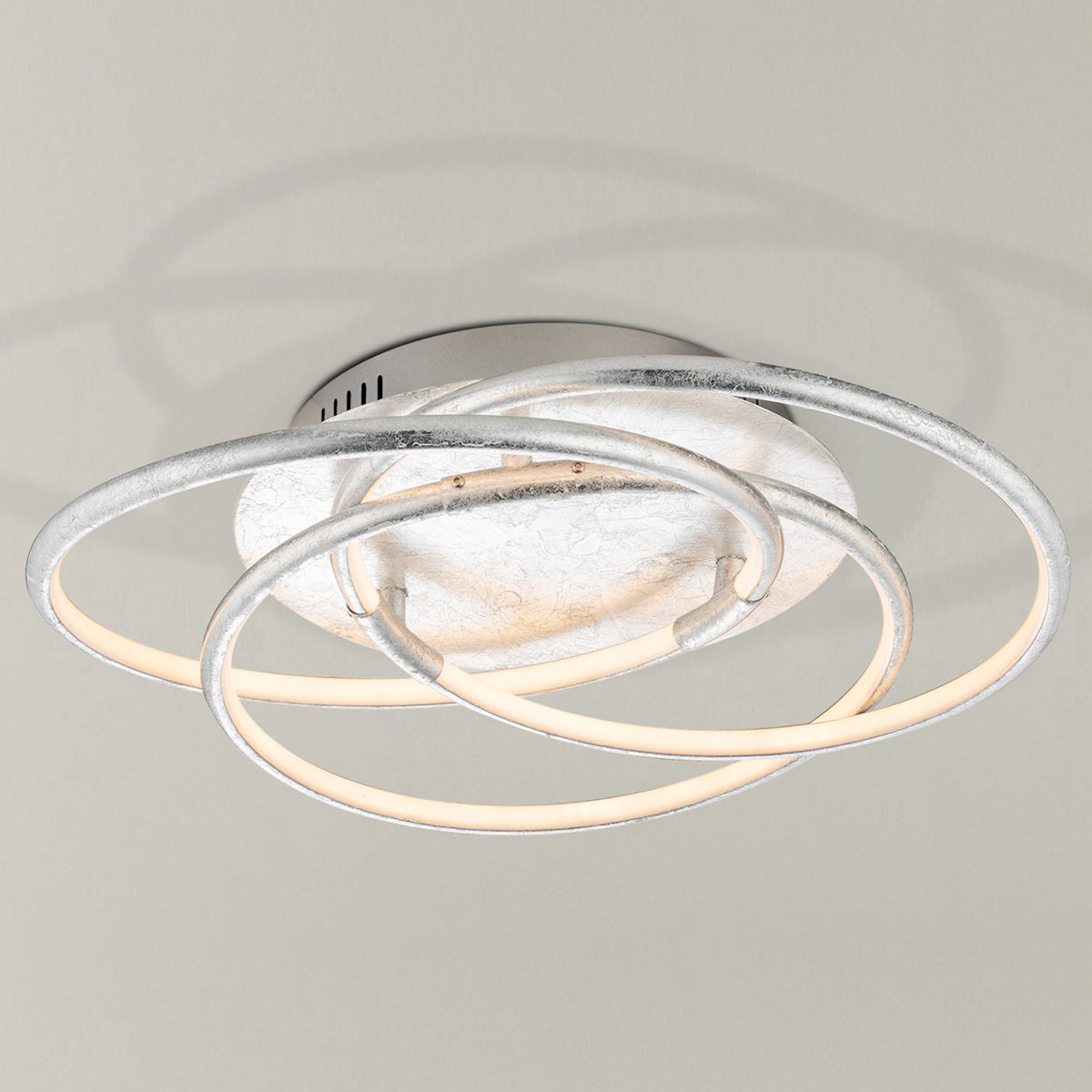 Globo Silver-coloured LED ceiling lamp Barna, for Living / Dining Room, metal, plastic, 30 W, energy efficiency: A, H: 14 cm