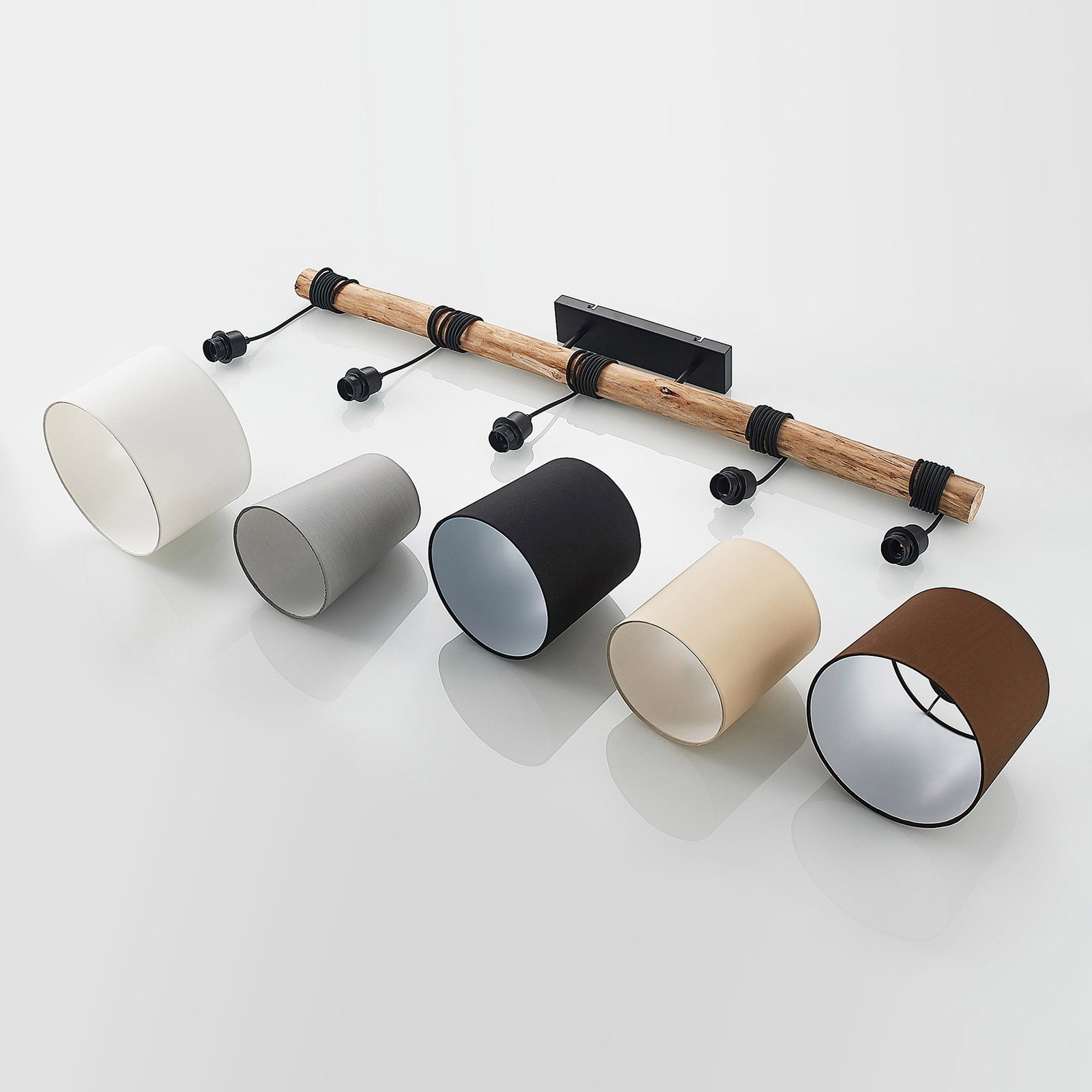 Lindby Hängeleuchte Amilia, Stoff, 5-flg., grau/beige, E27
