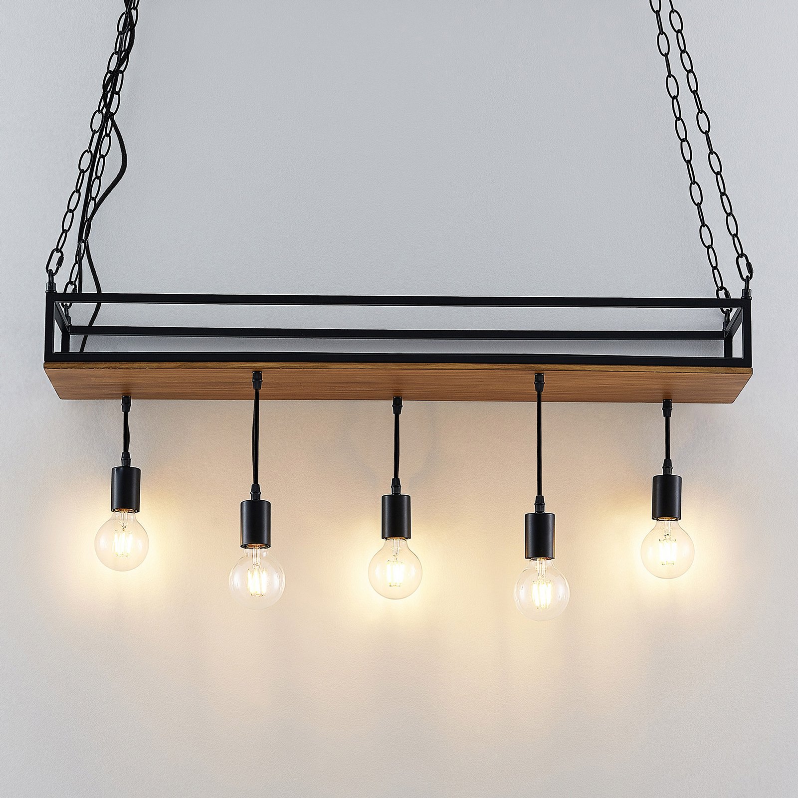 Kirista 5 Pendant Wood/Black - Lindby