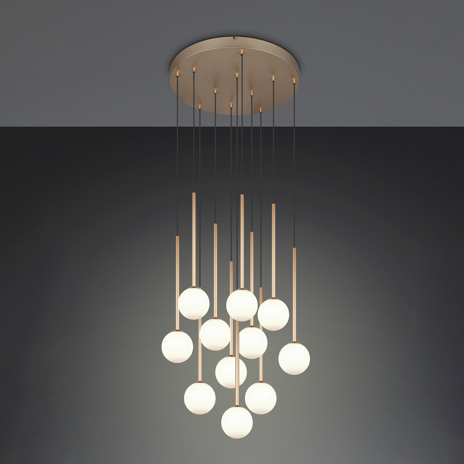 Trio Lighting Висяща лампа „Firano“, златист цвят, Ø 66 см, метал, 11-лъчева