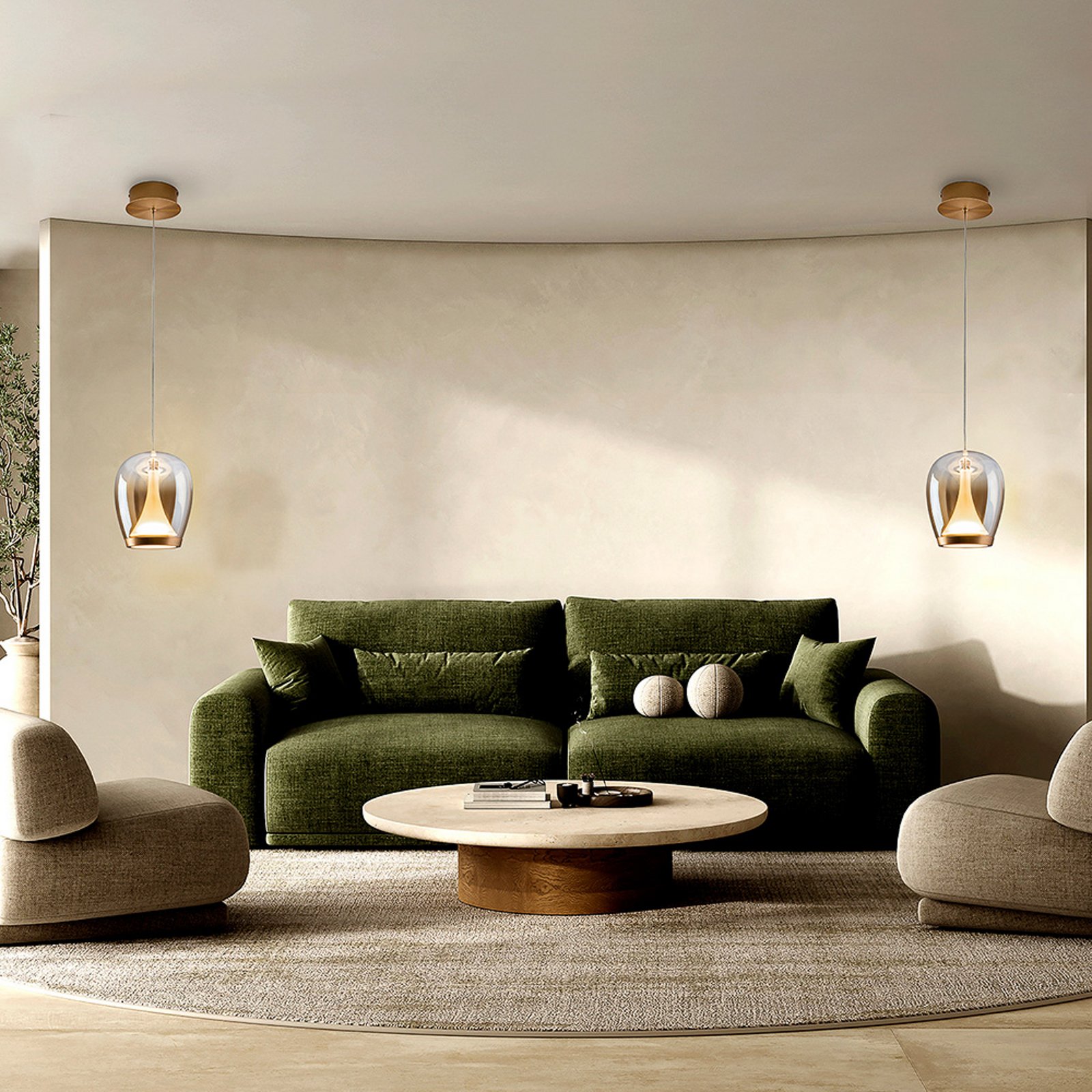 Lampada LED a sospensione a sospensione Suspiro, Ø 18 cm, color oro/ambra, vetro Lampada LED a sospensione a sospensione Suspiro, Ø 18 cm, color oro/ambra, vetro