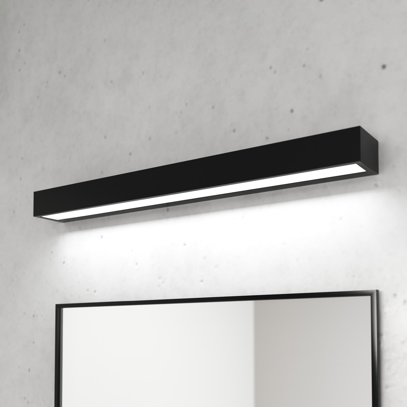 Φωτιστικό τοίχου μπάνιου Vola LED, IP44, μαύρο, 4.000 K, πλάτος 60 cm