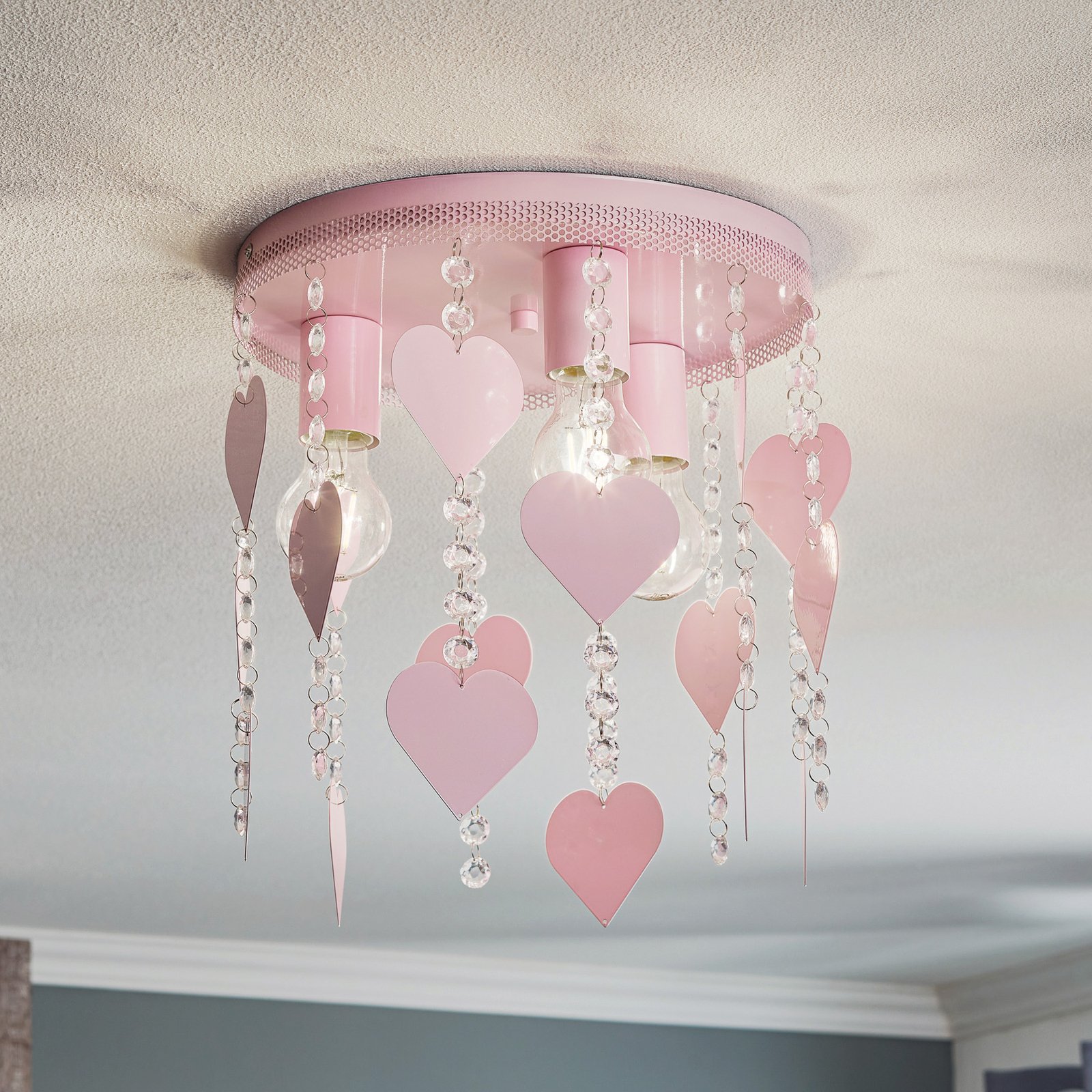 Plafondlamp Corazon in pink met harten