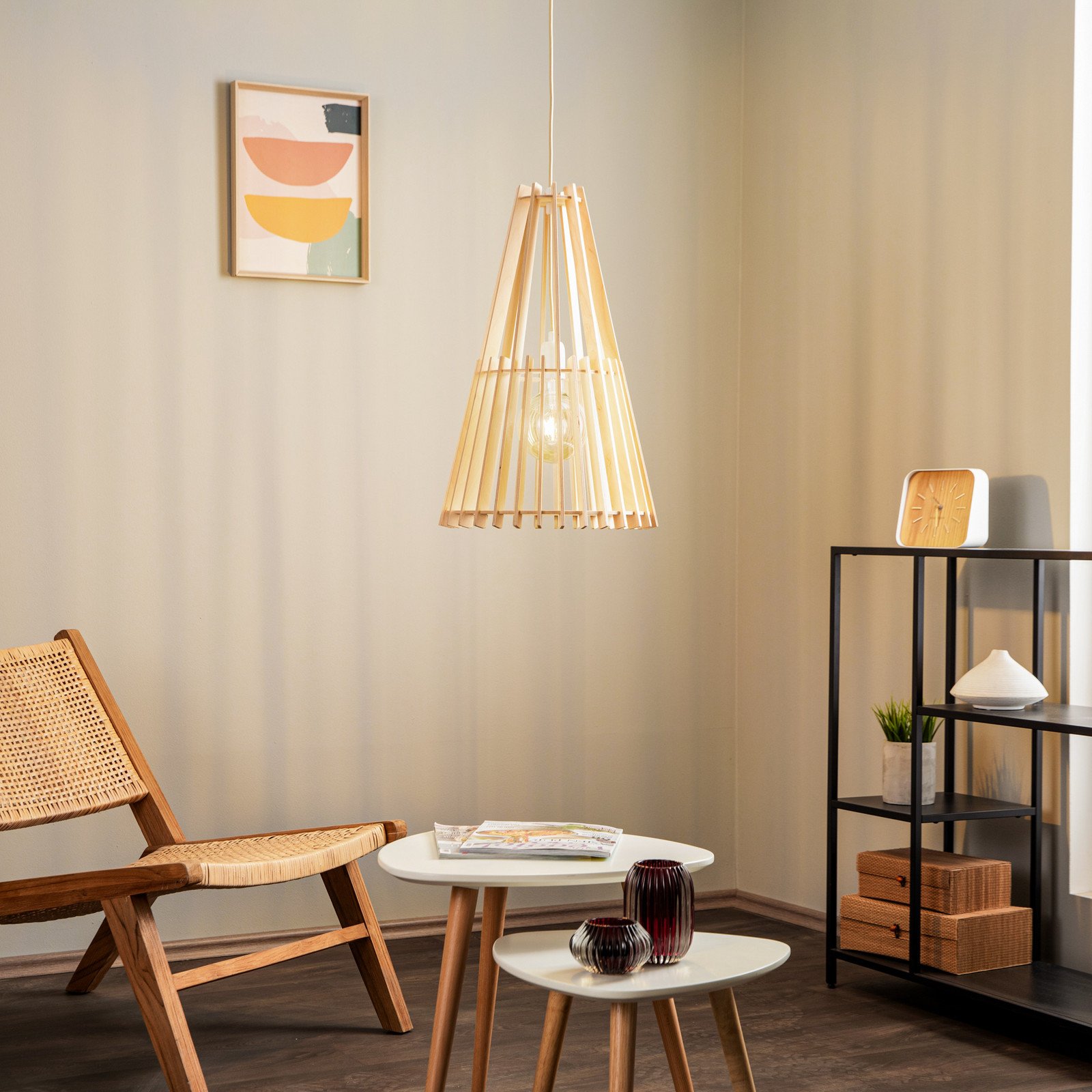Envostar Lohr lampă suspendată lemn conică Ø 39cm - Camera de zi / sufragerie - modern - culori naturale alb