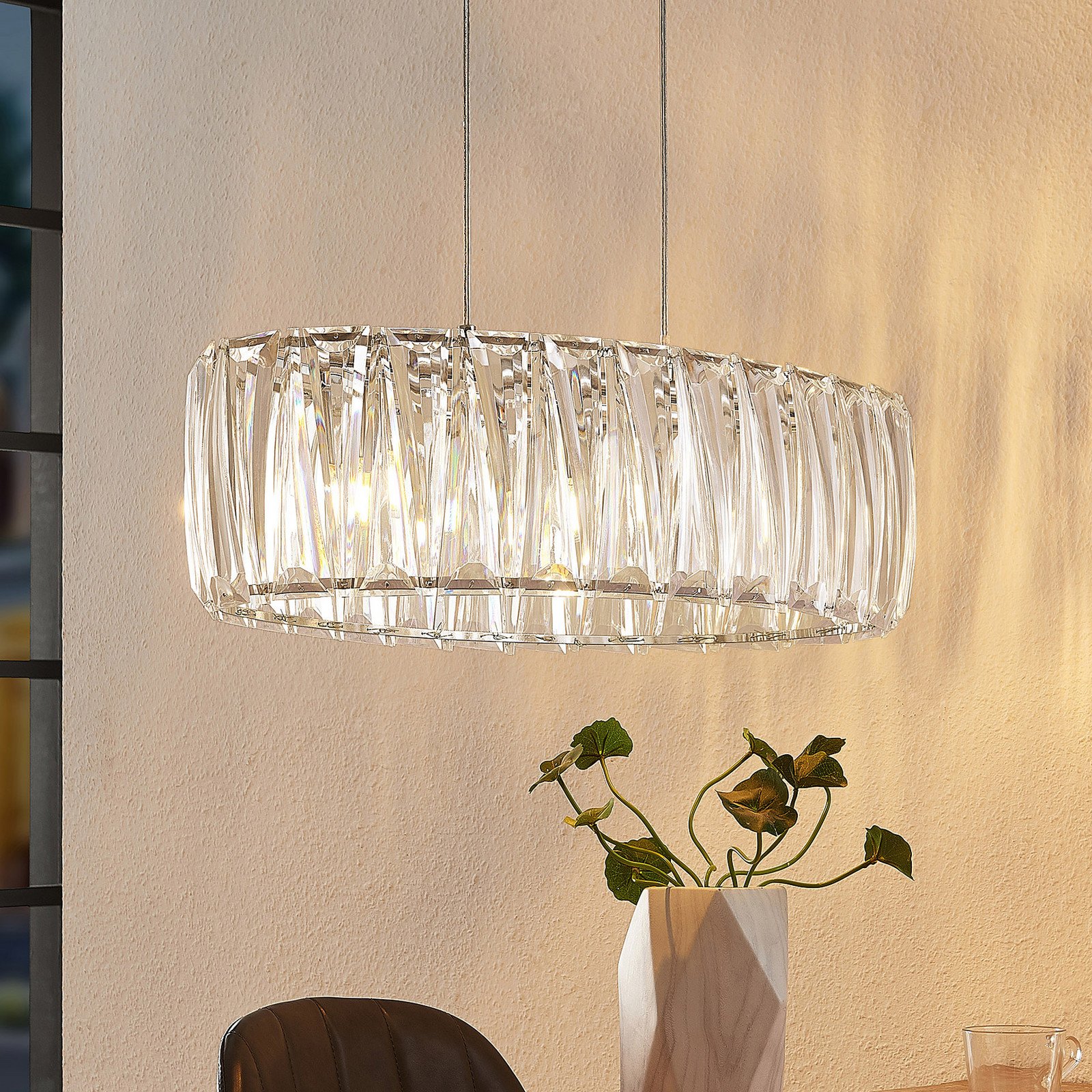 Lampă suspendată Lindby Sofia 68 cm 3 becuri E14 crom/limpede - Camera de zi / sufragerie - modern - transparent cromat - Plastic