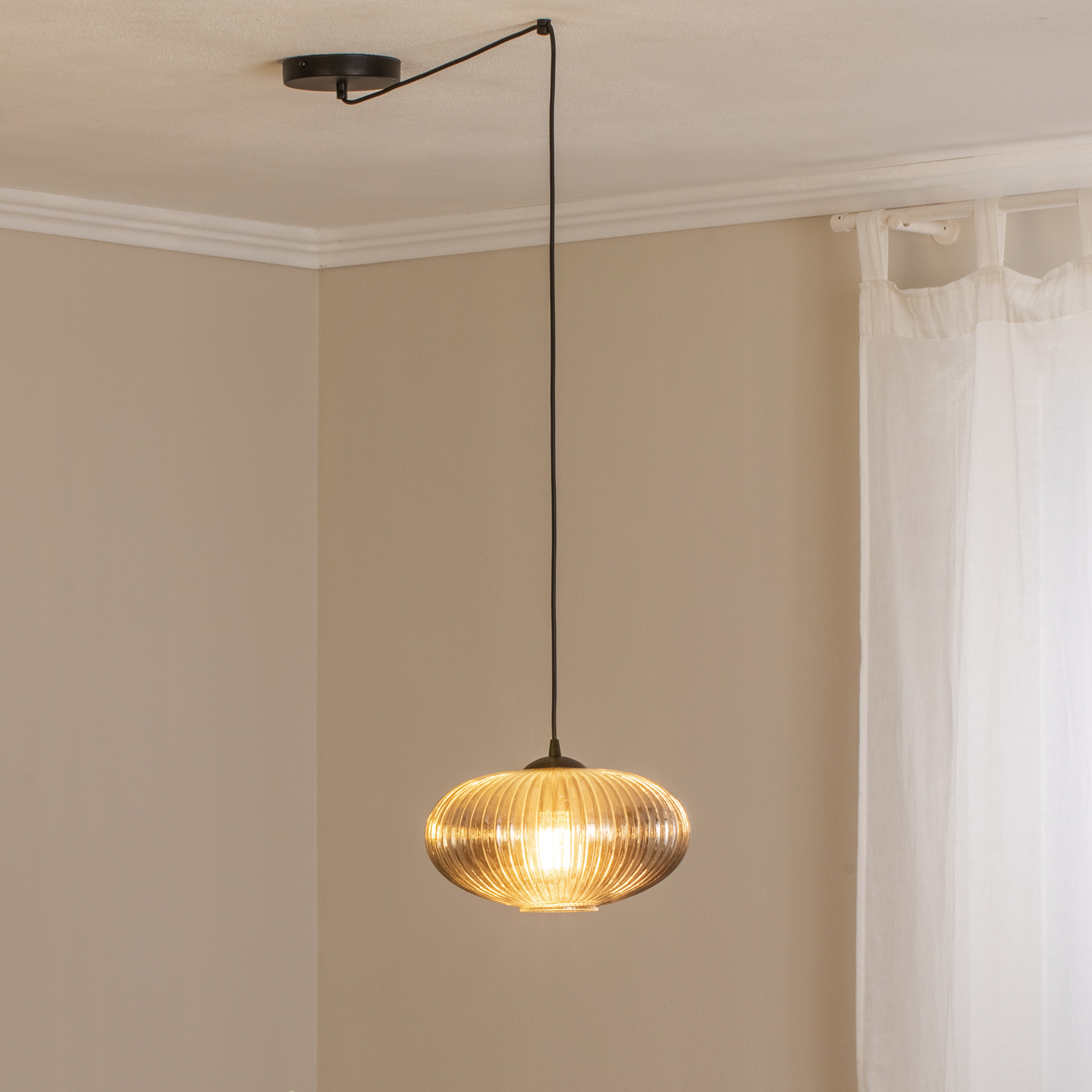 Κρεμαστό φωτιστικό Origo, Ø 30 cm, γκρι καπνό/μαύρο, αποκεντρωμένο