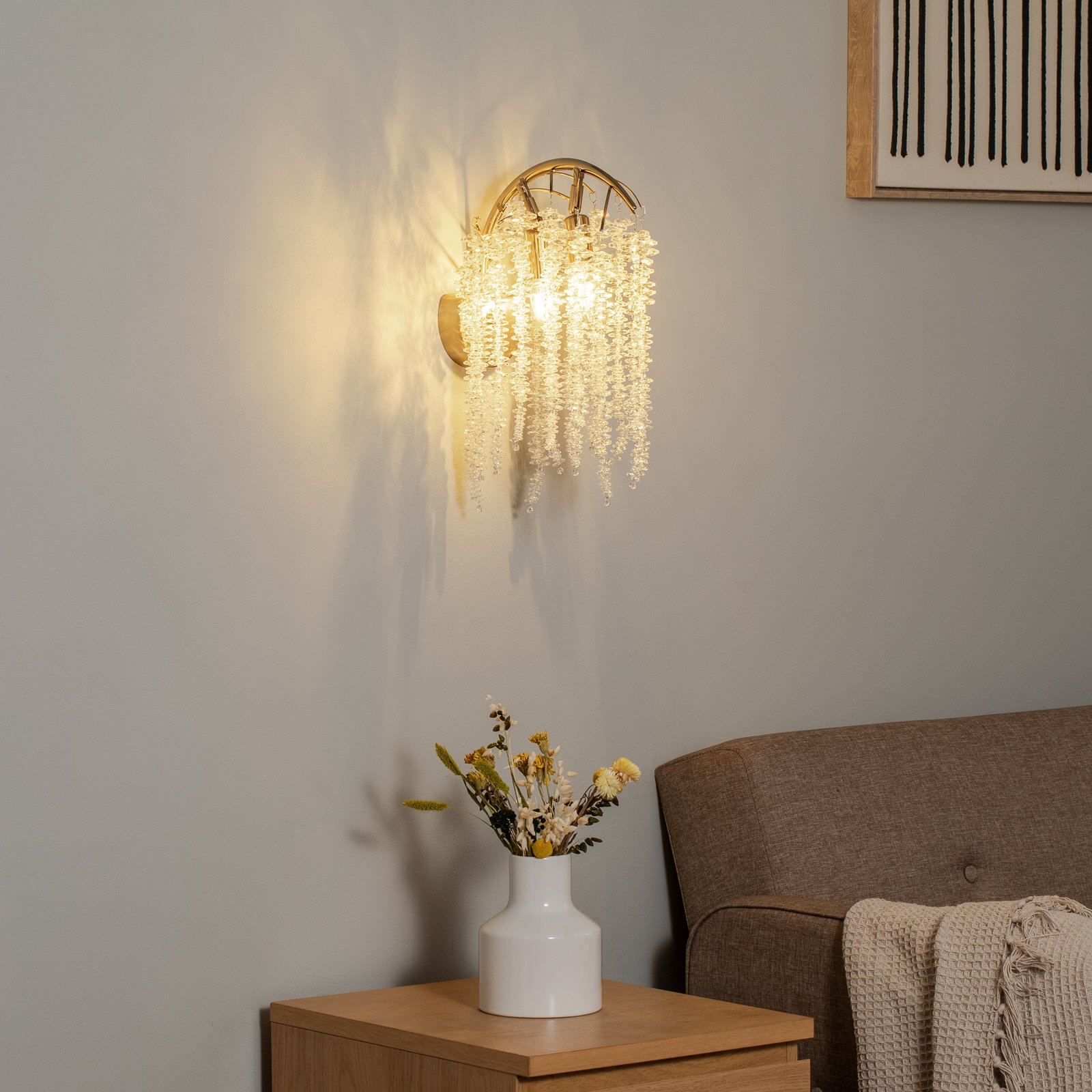 Wandlampe Grape, messing antik, Höhe 42 cm, Glas, 2-flammig