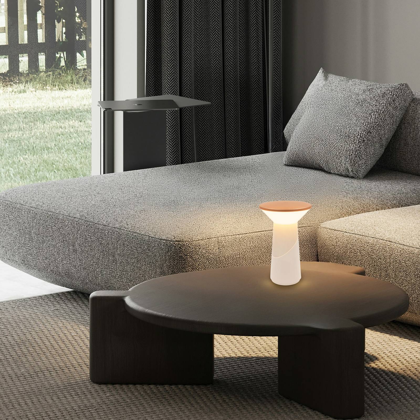 LED-Akku-Tischlampe Pilia, braun/hellgrau, Höhe 24 cm, IP44 günstig online kaufen