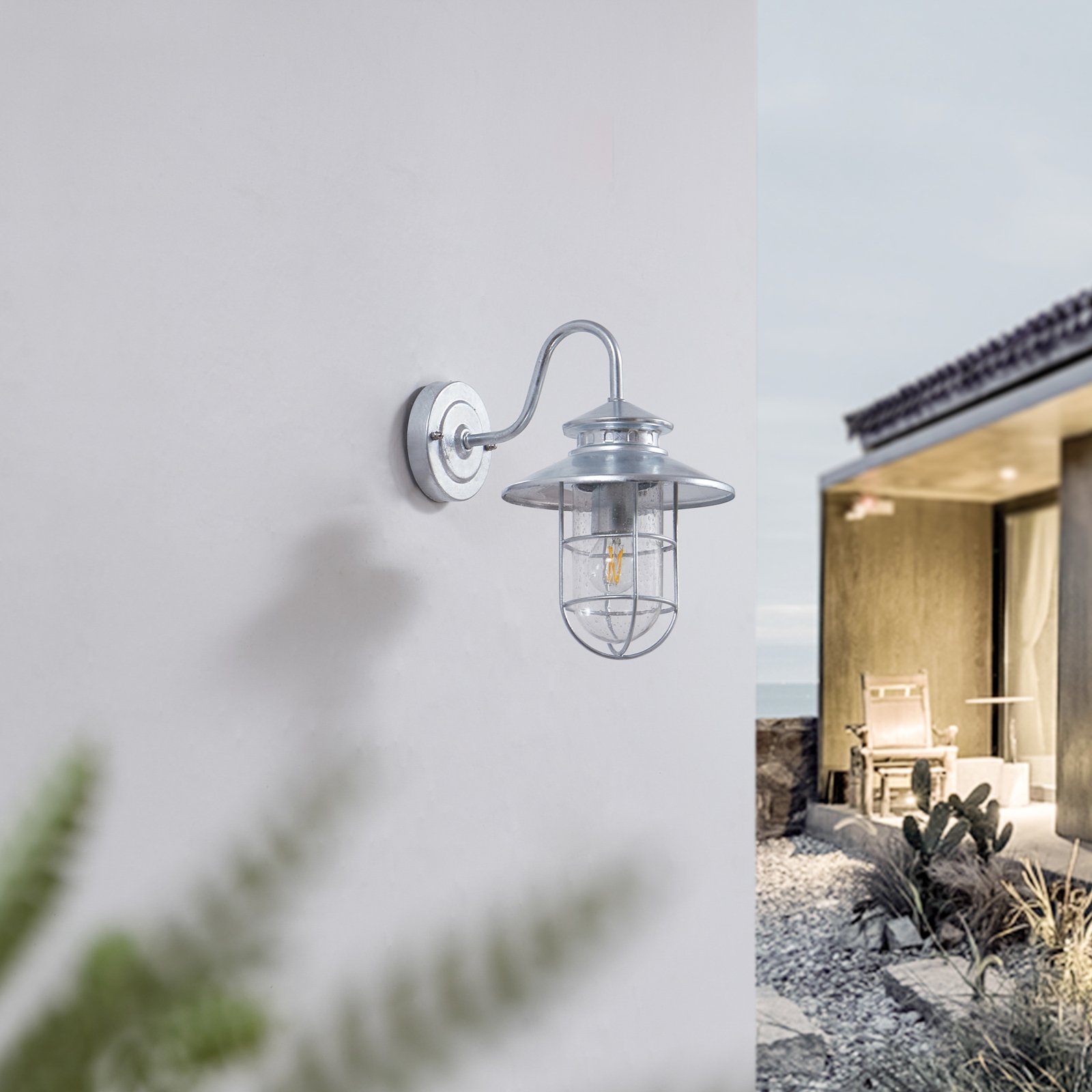 Lindby outdoor wall light Celinor, silver, steel, Ø 15 cm