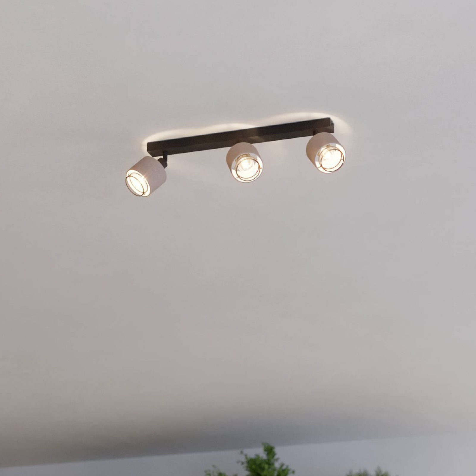 Прожектор за таван Rosley, дължина 43 cm, черен/натурален, 3 светлини.