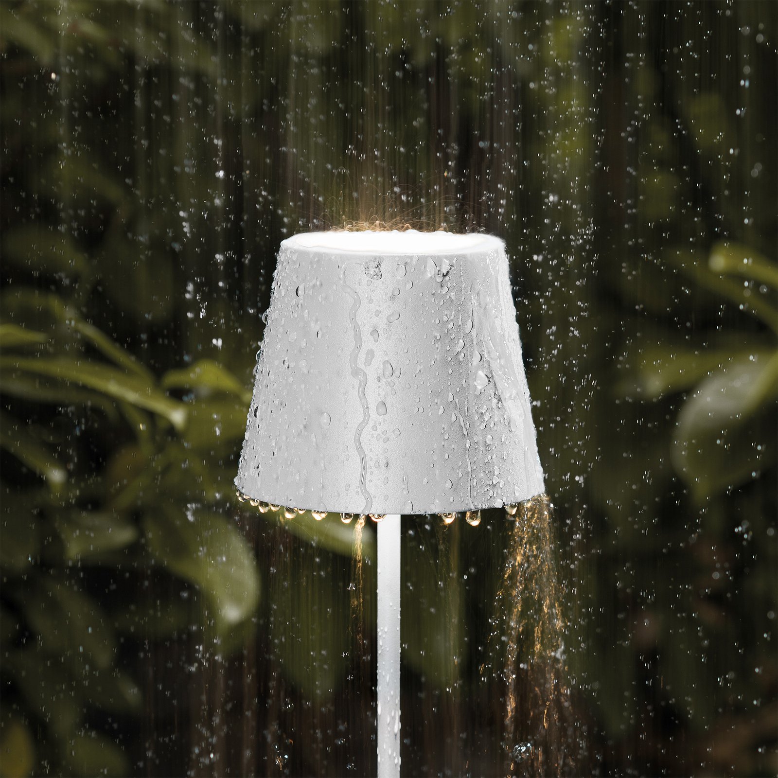 LED accu-tafellamp Nuindie rond, 38cm, sneeuwwit
