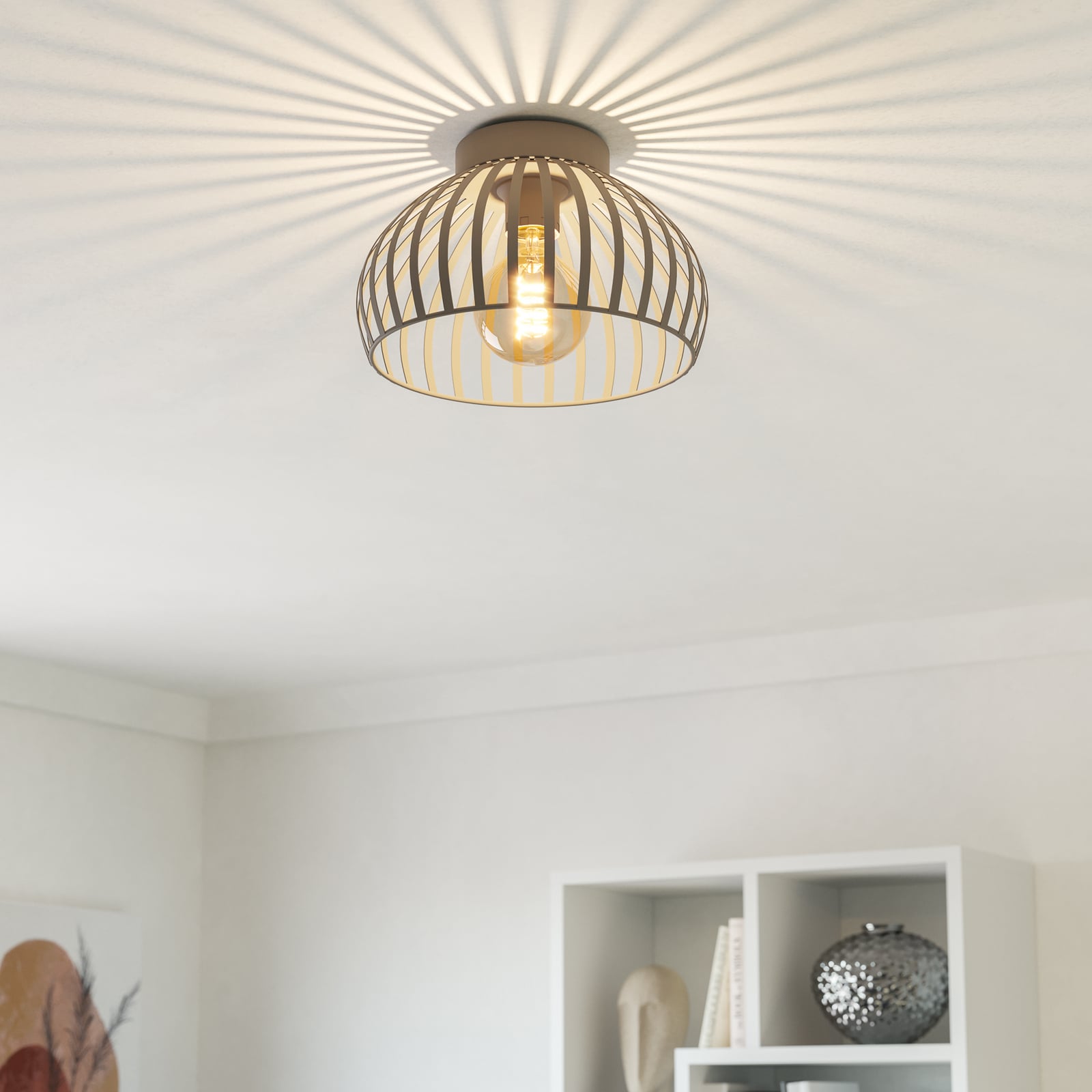 Mogano 3 ceiling light, beige, Ø 28 cm, metal, E27