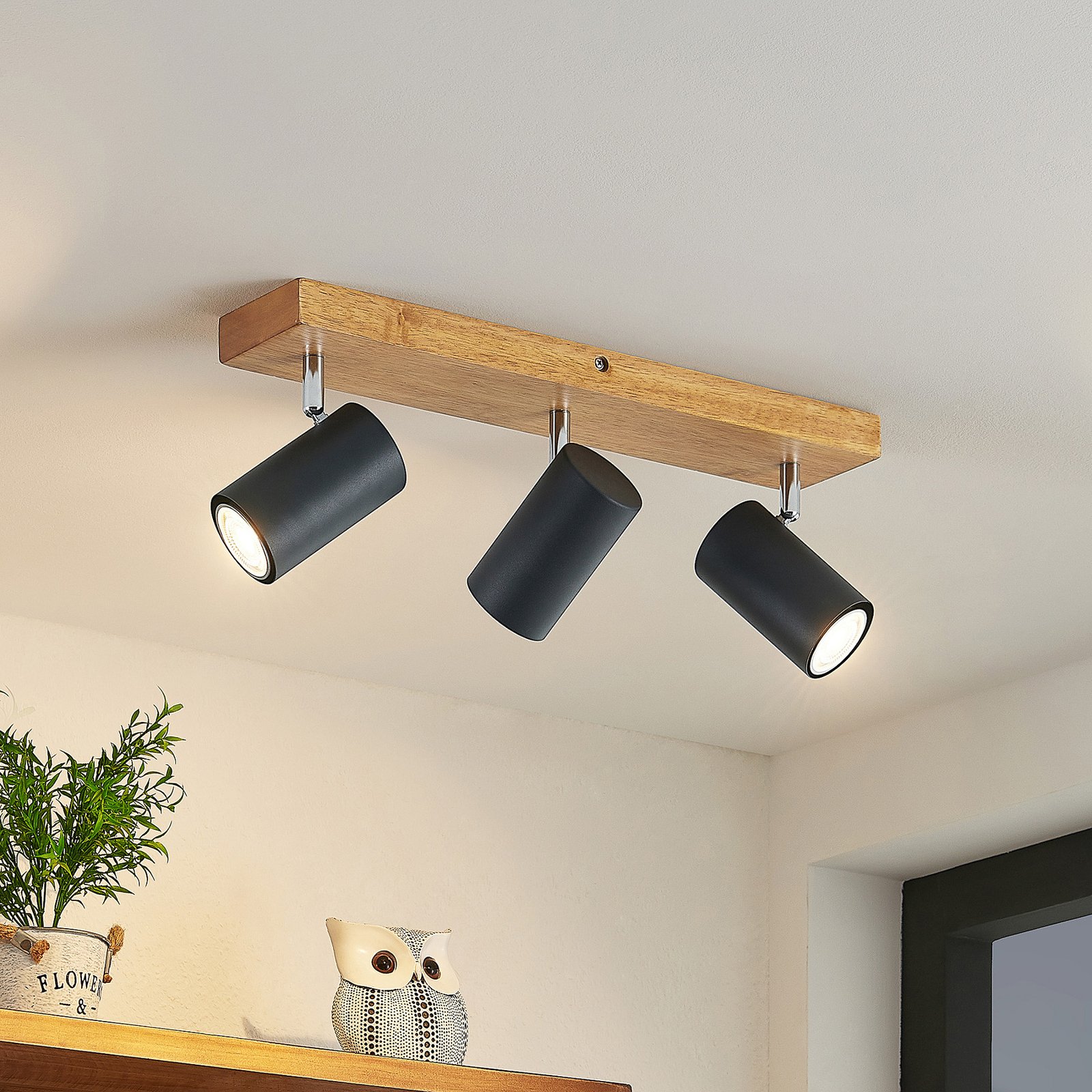 Maniva 3 Deckenleuchte Black/Wood - Lindby