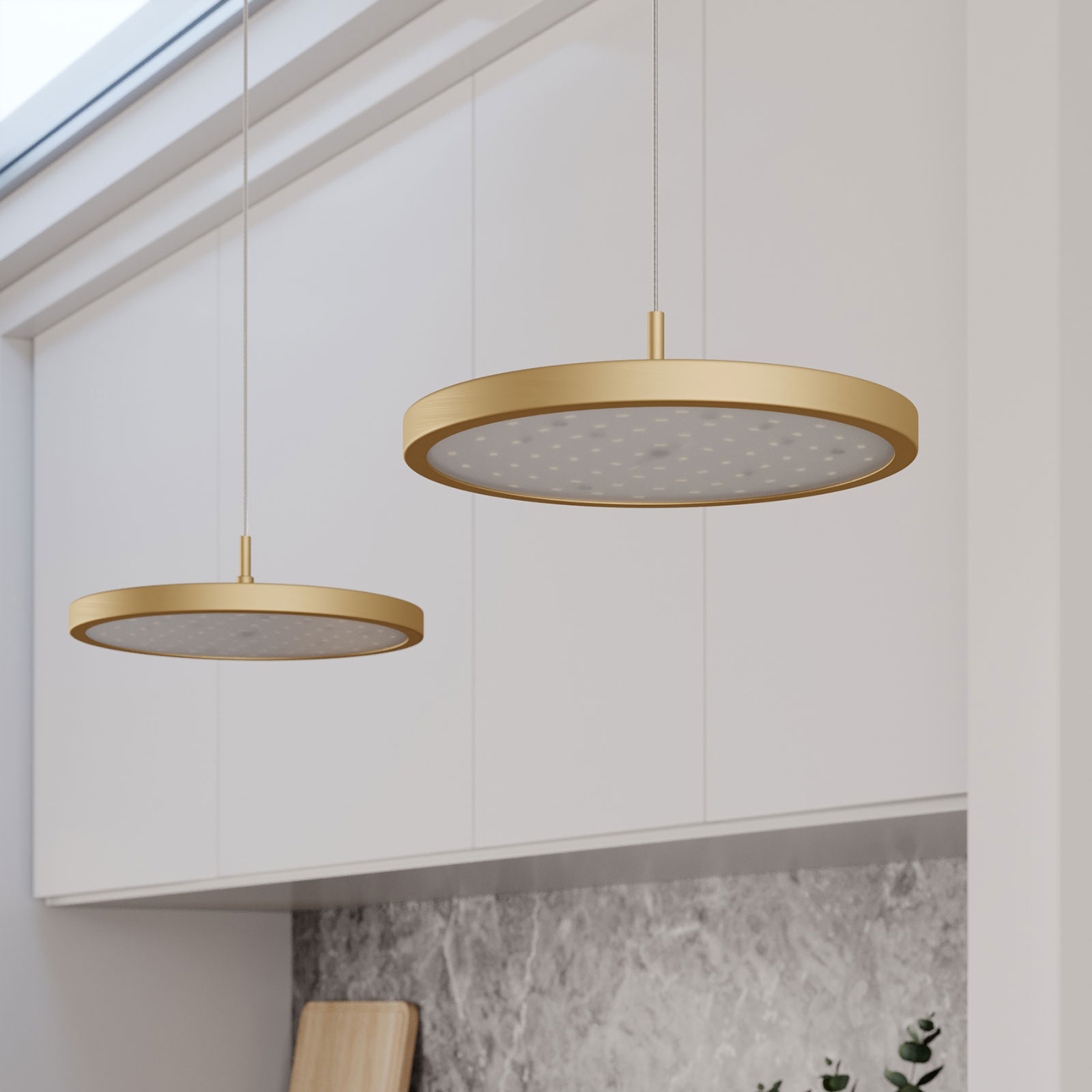 Quitani LED hanging light Gion, 2-bulb, white/brass