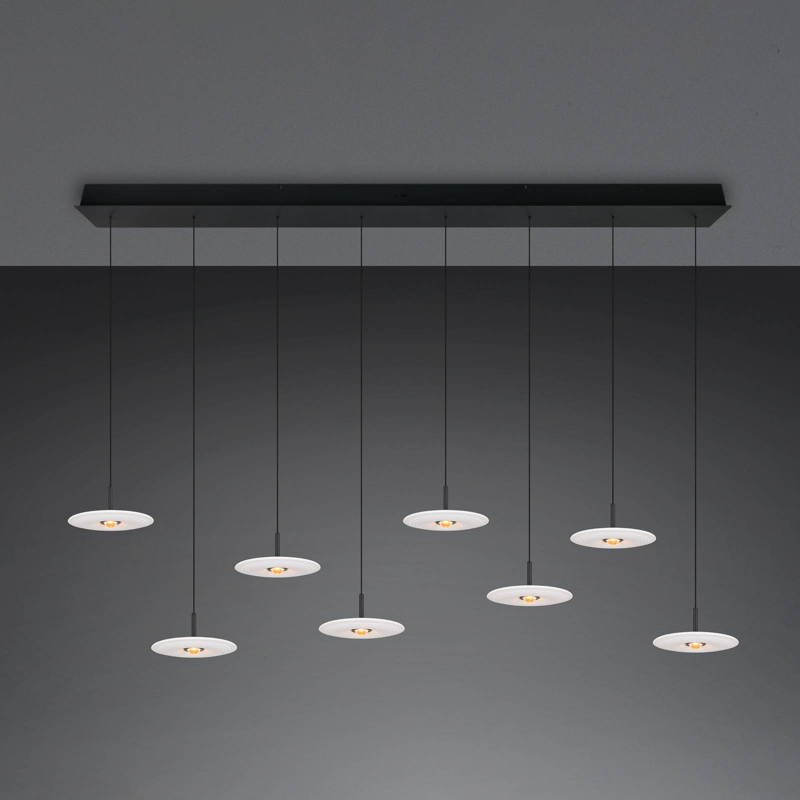 Trio Lighting LED hanglamp Sirena, wit, lengte 167 cm, glas, CCT, 8-lamps.