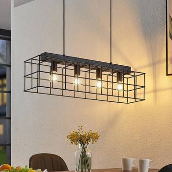 Lindby Mireille kooi-hanglamp met hout, 4-lamps