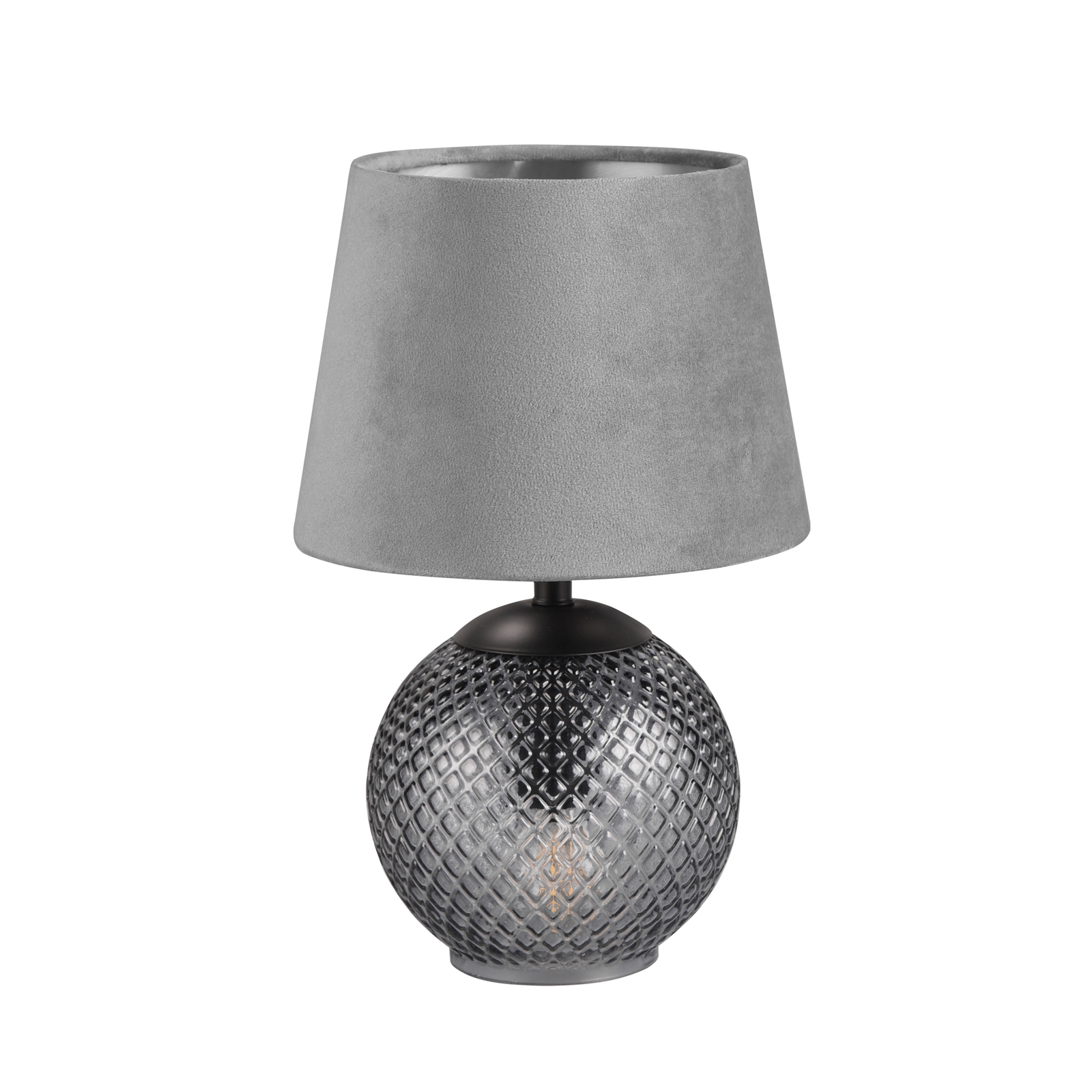 Jonna table lamp glass base/velvet lampshade, grey