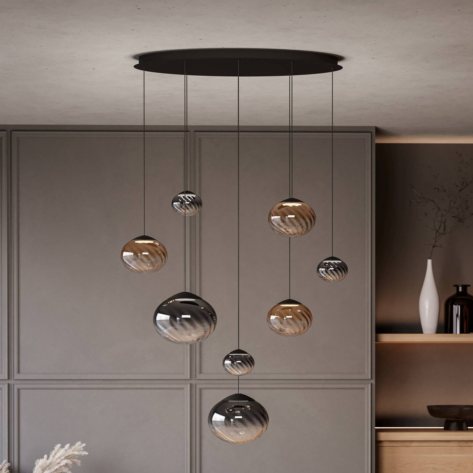 Suspension Stars of Light Pantoja noir/ambre 96 cm, à 8 lampes