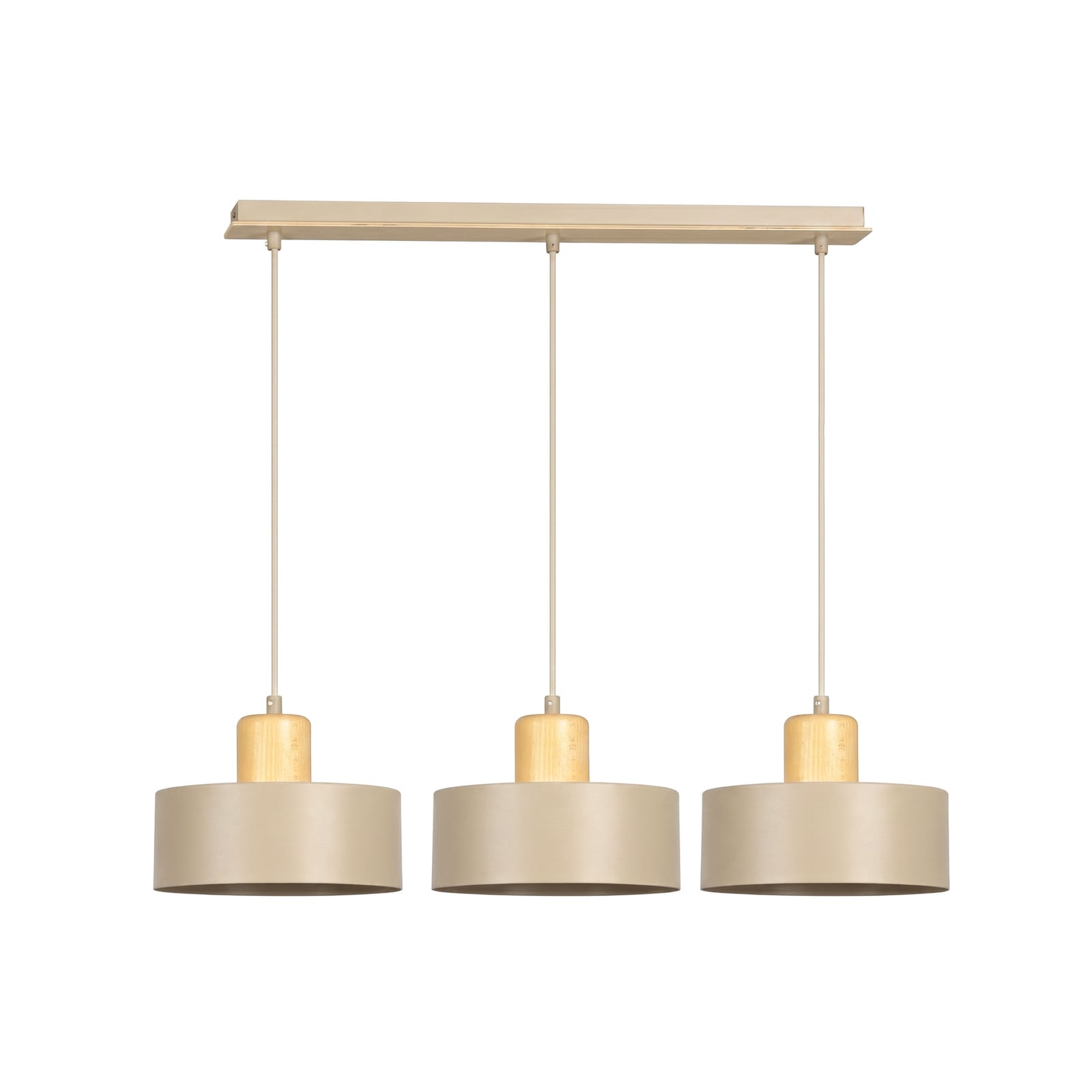 Torin pendant light, beige, length 80 cm, 3-bulb, metal and wood Torin pendant light, beige, length 80 cm, 3-bulb, metal and wood