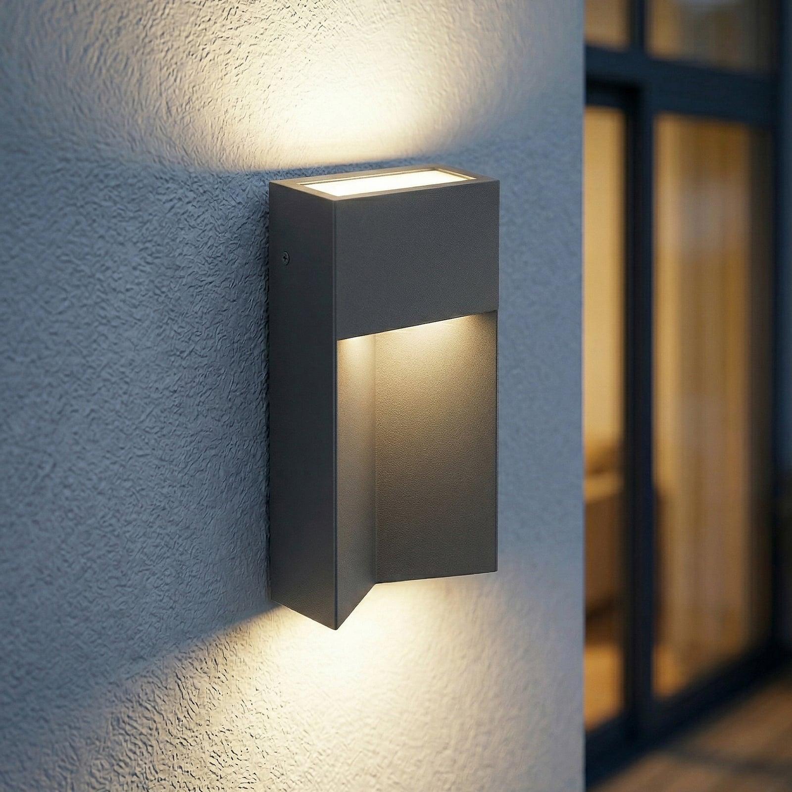 Kaholo LED outdoor wall light, CCT, aluminium, IP44, black, angular - Lucande
