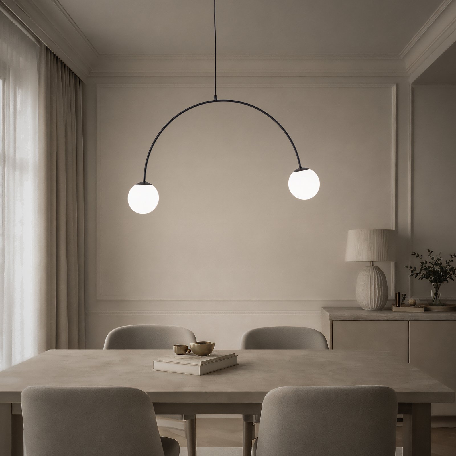 Hängeleuchte Nova, Glas/Metall, schwarz/weiß, 2-flammig